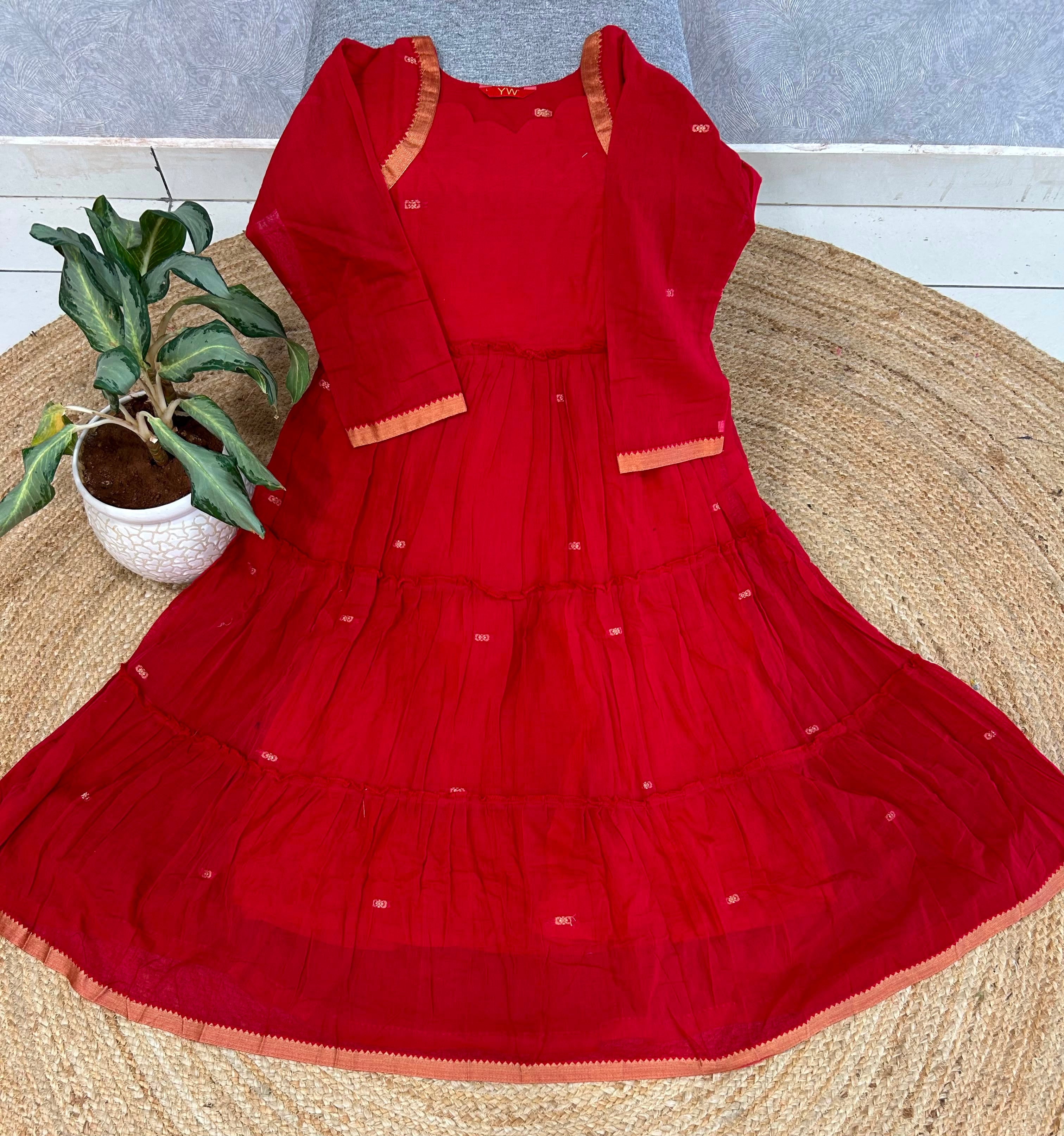 Jamdhani A-line frock with cotton lining