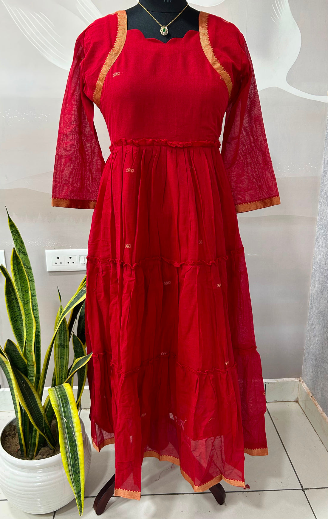 Jamdhani A-line frock with cotton lining