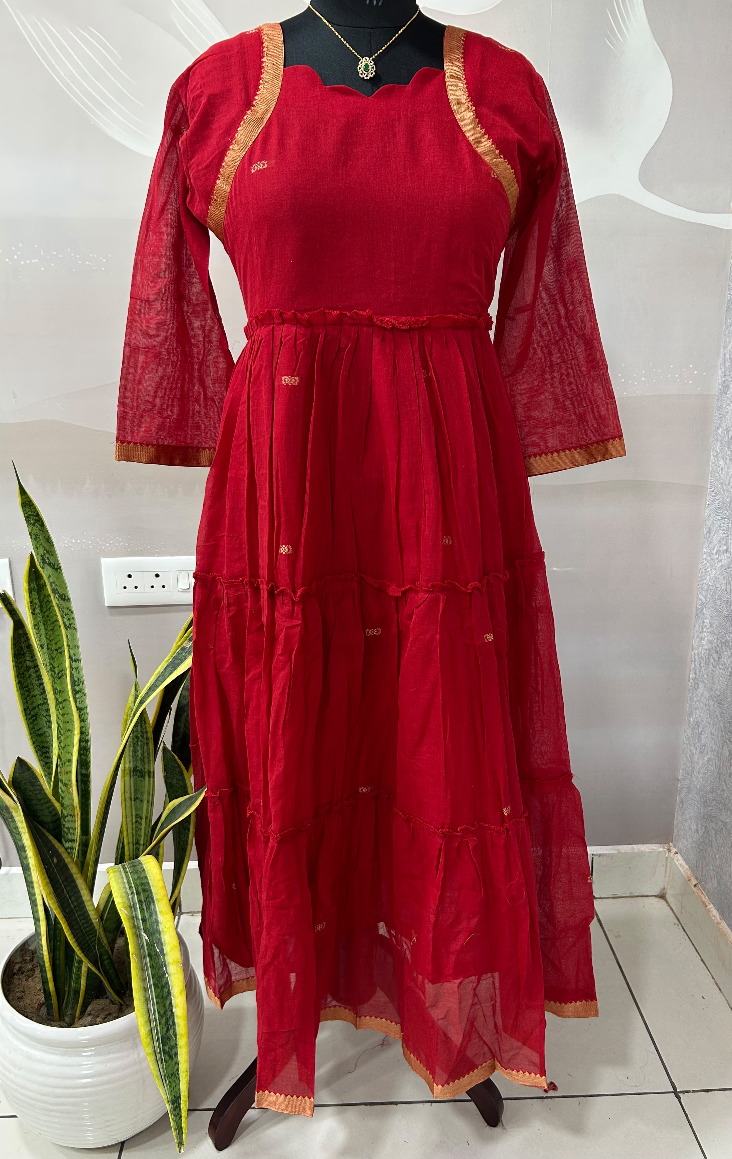 Jamdhani A-line frock with cotton lining