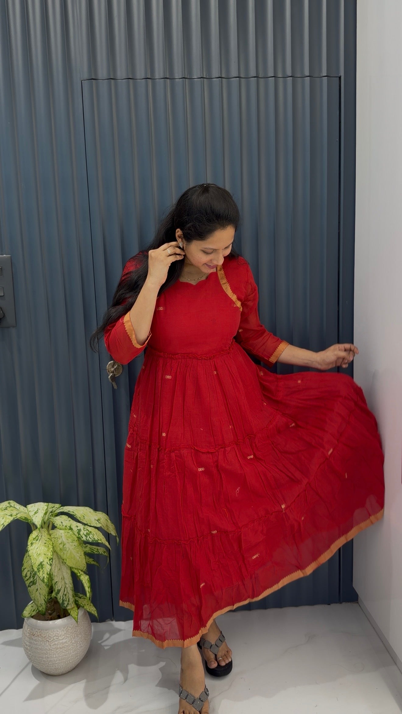 Jamdhani A-line frock with cotton lining