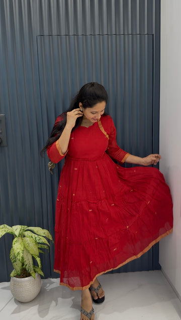 Jamdhani A-line frock with cotton lining
