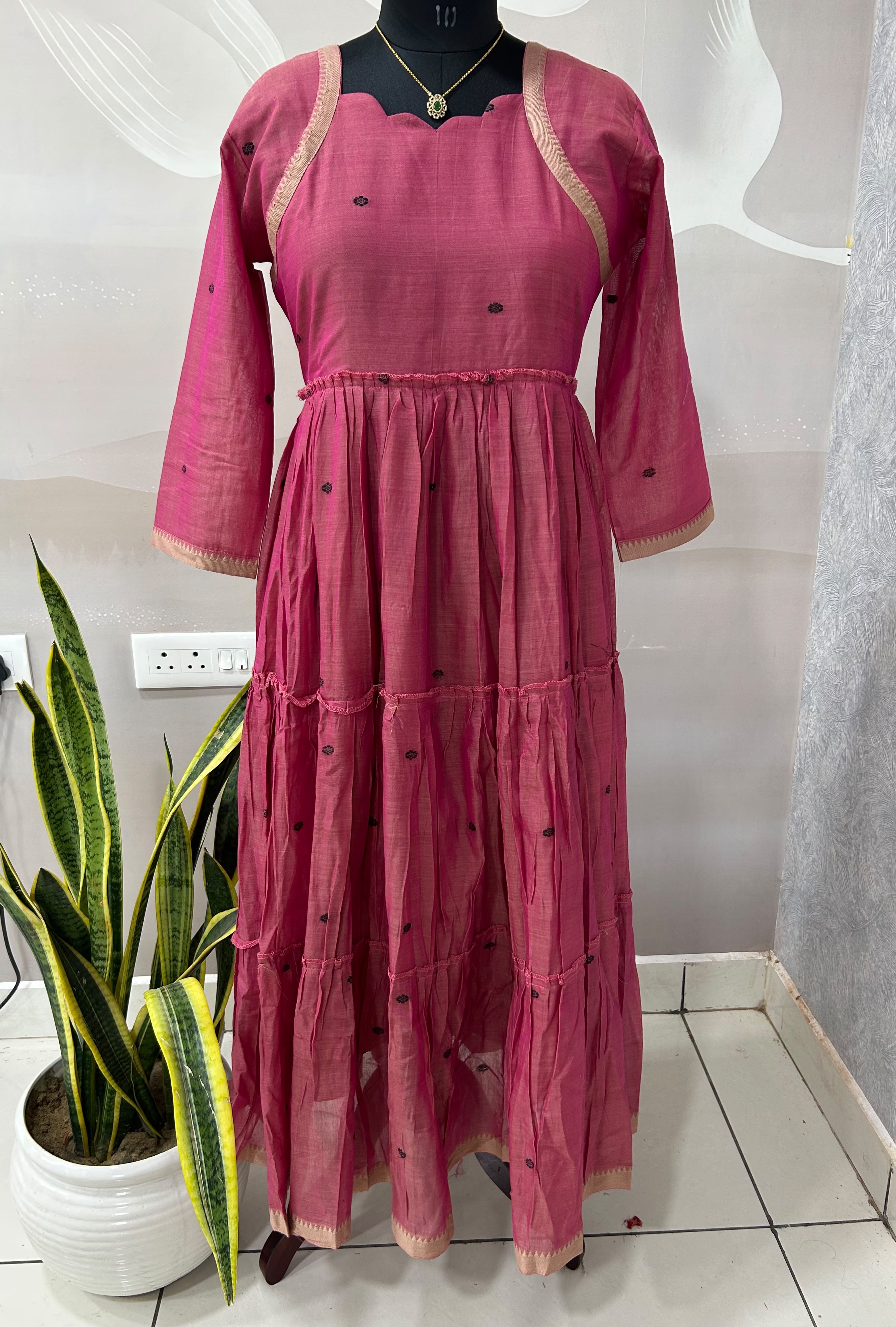 Jamdhani A-line Frock with cotton linning
