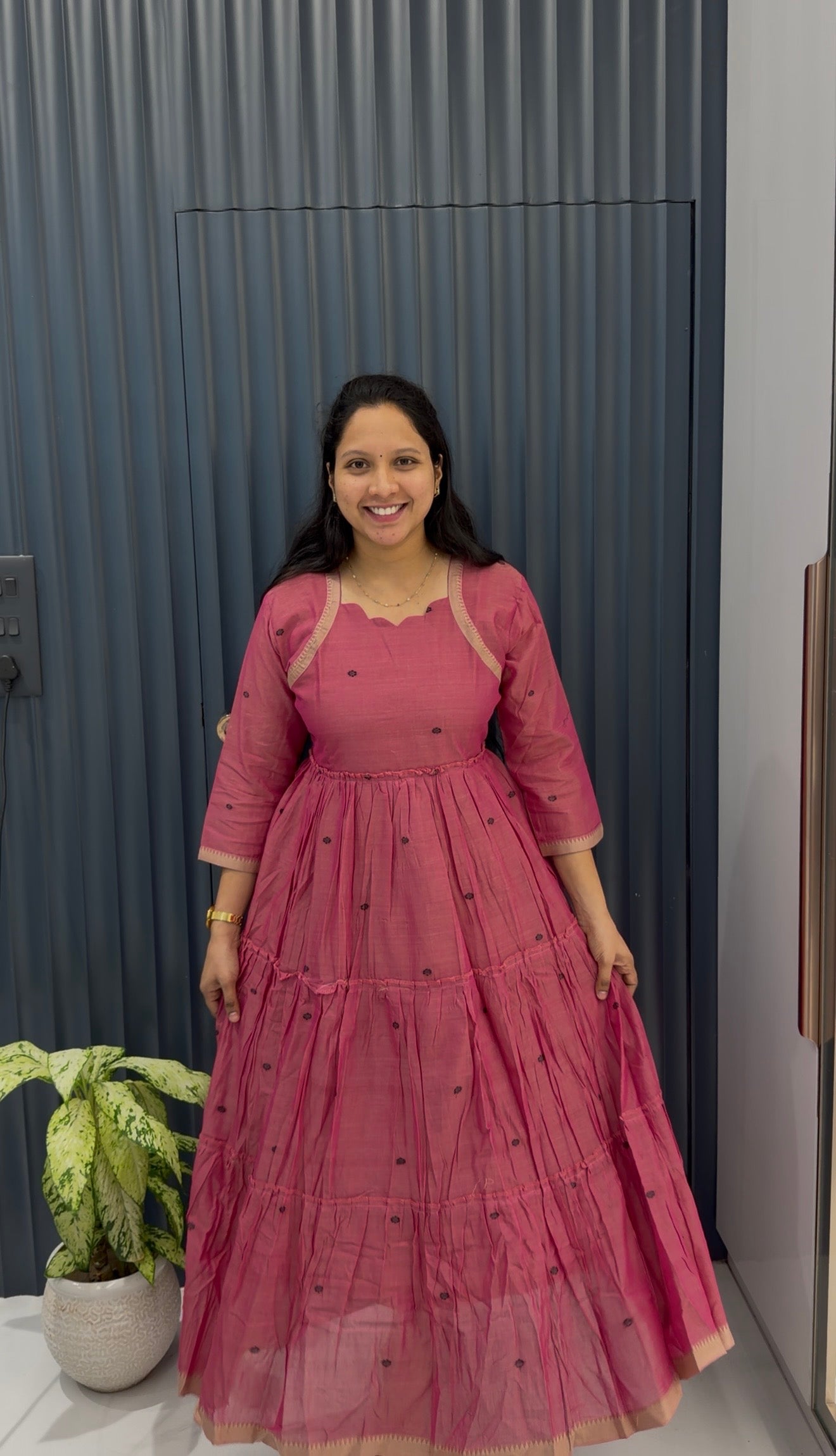Jamdhani A-line Frock with cotton linning