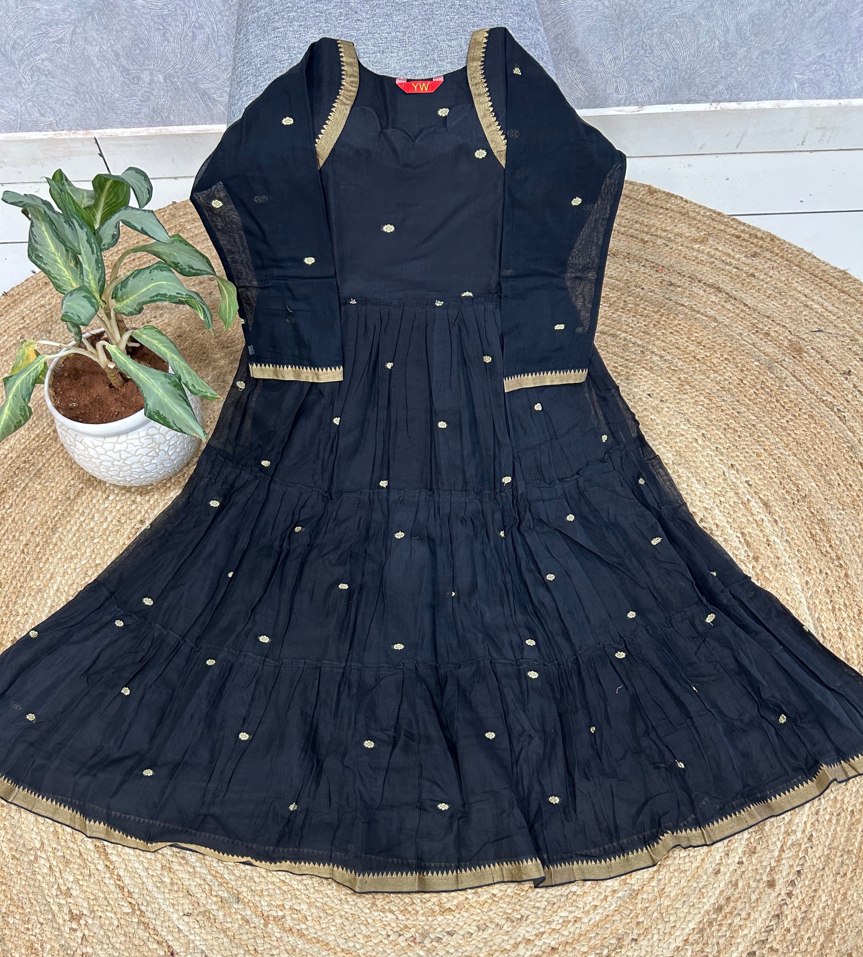 Jamdhani A-line frock with cotton linning