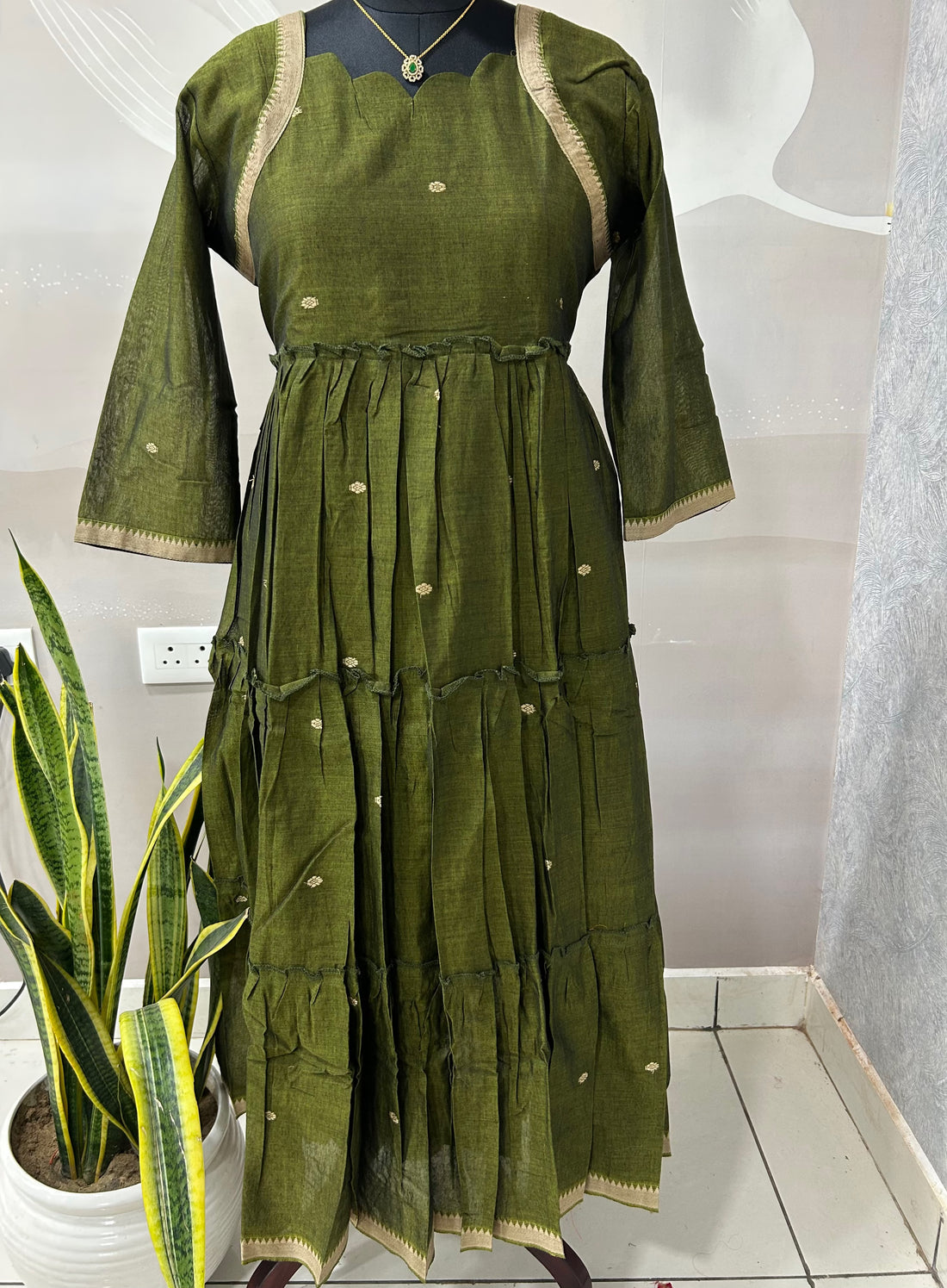 Jhamdani A-line frock with cotton linning