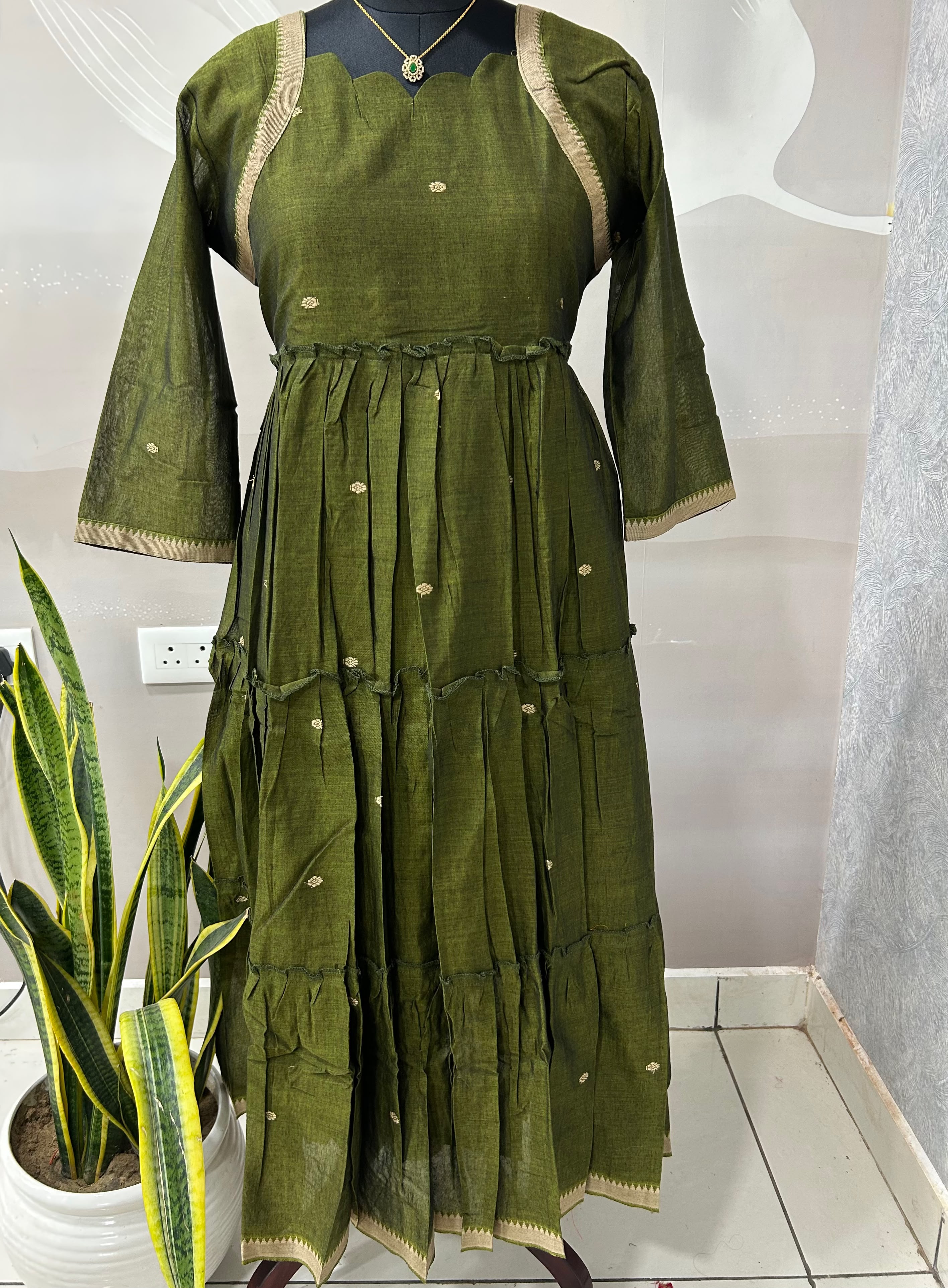Jhamdani A-line frock with cotton linning
