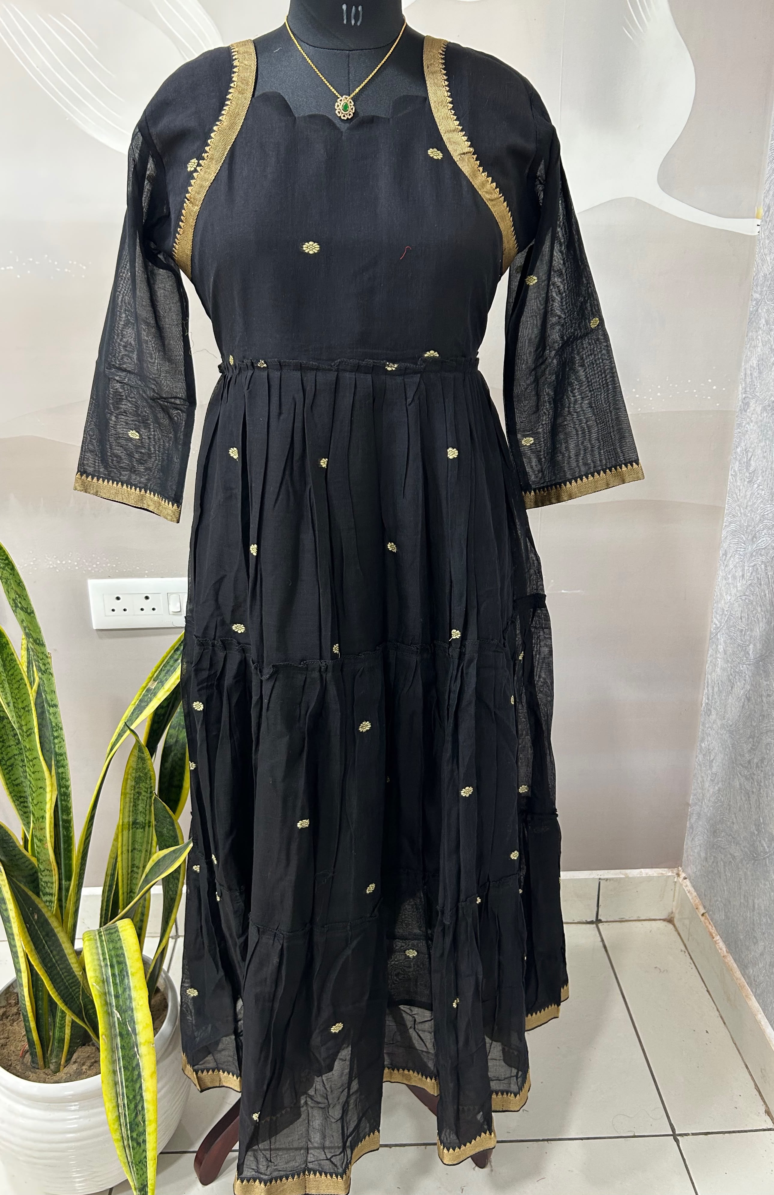Jamdhani A-line frock with cotton linning