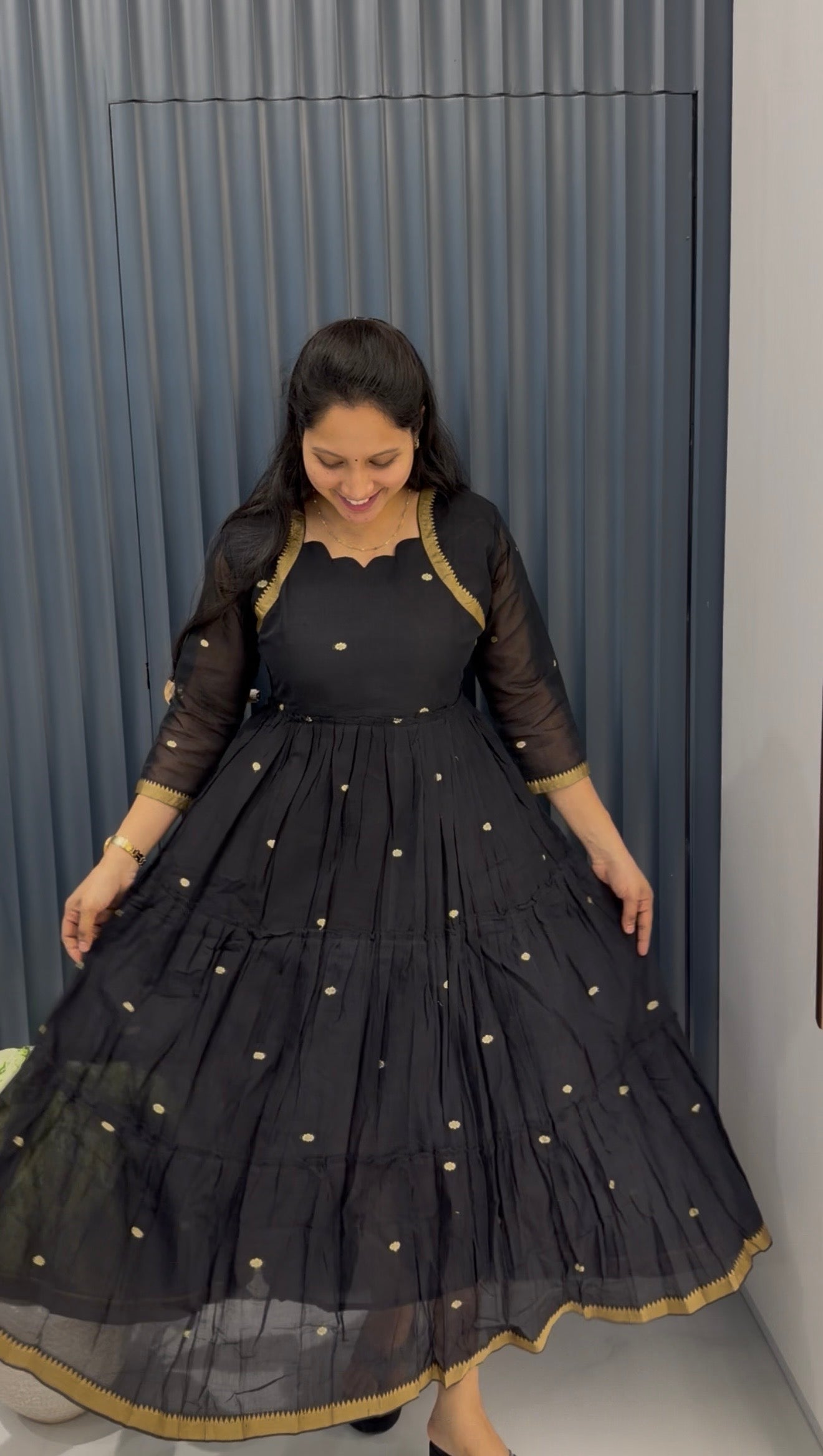 Jamdhani A-line frock with cotton linning