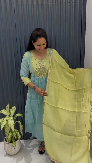 Mul Chanderi A-line 3-piece set with linning
