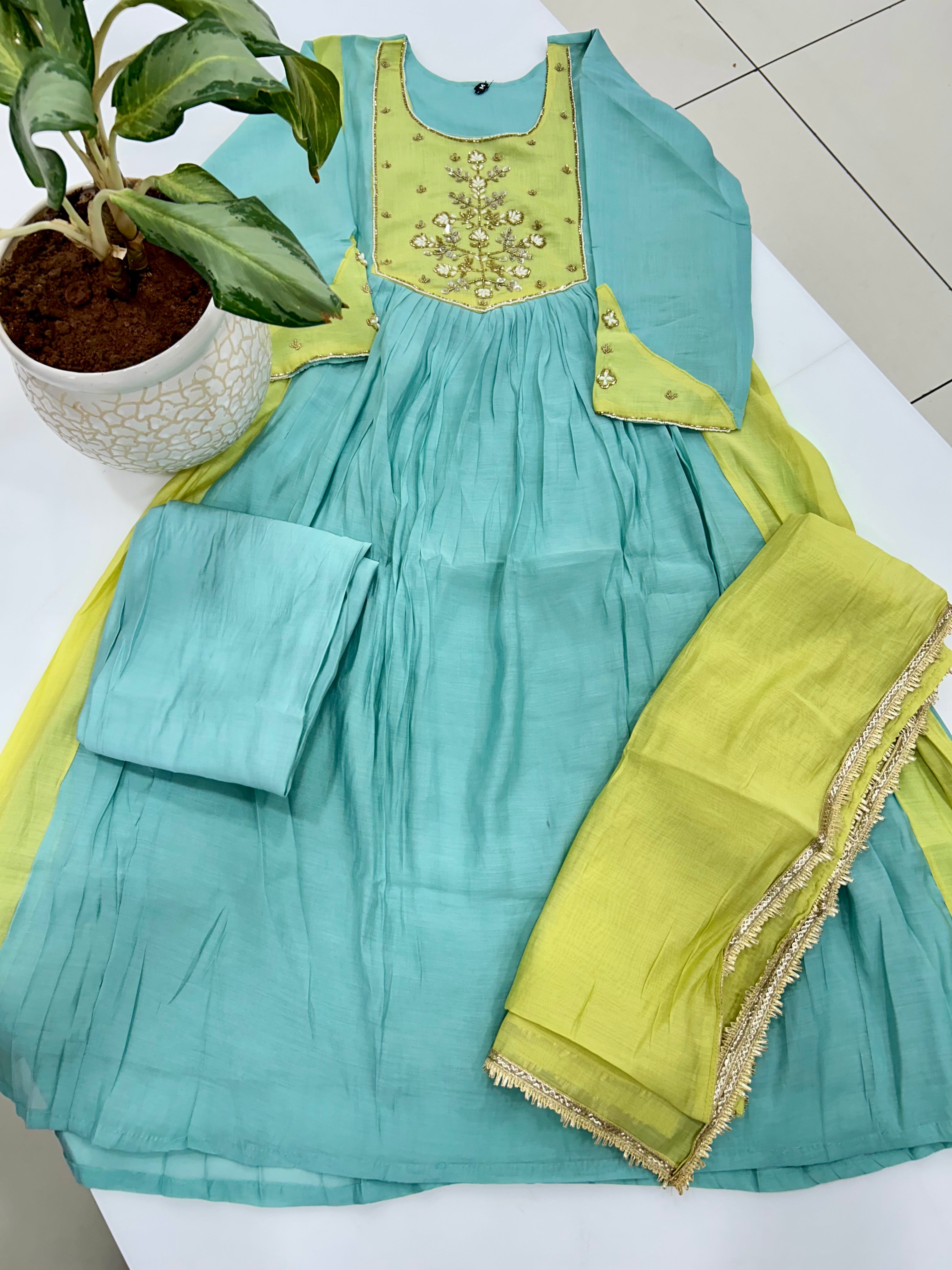 Mul Chanderi A-line 3-piece set with linning