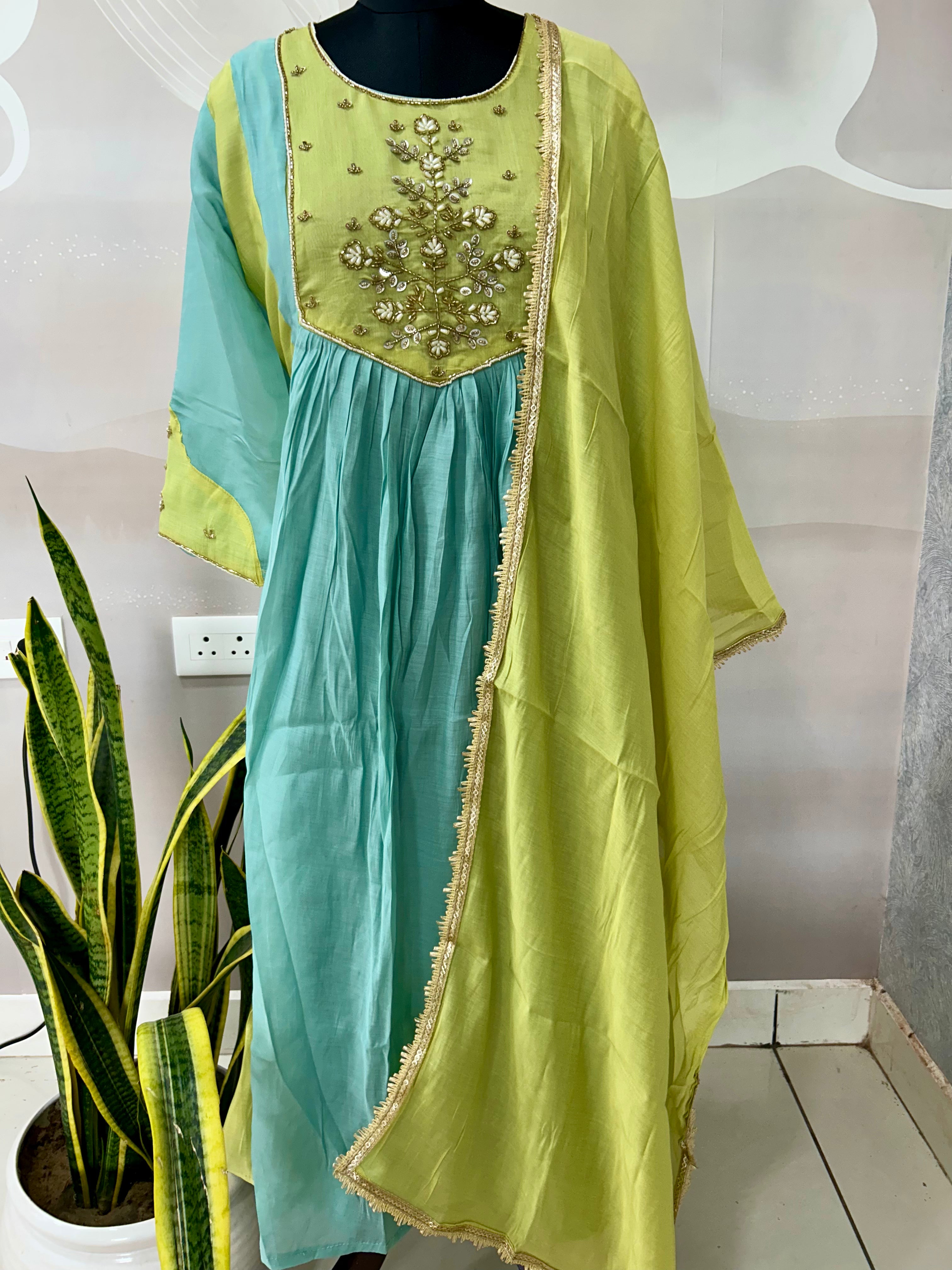 Mul Chanderi A-line 3-piece set with linning