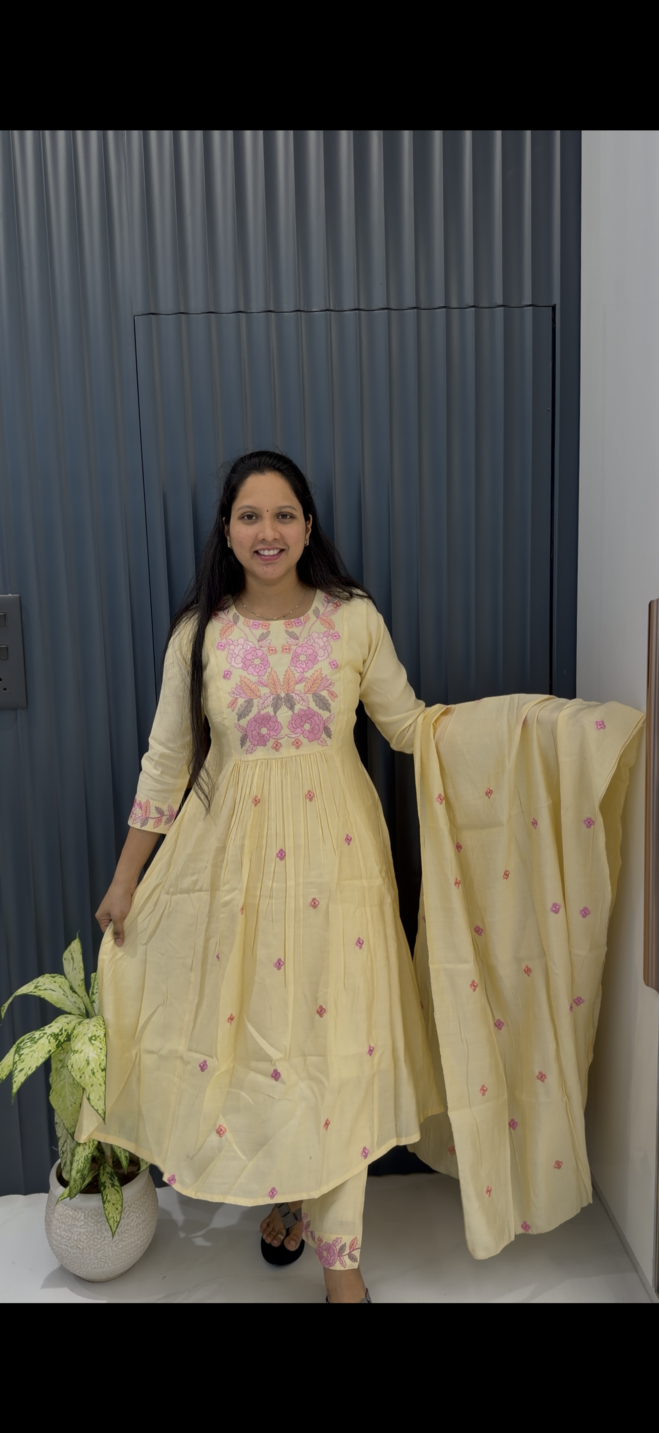 Mul chenderi A-line 3-piece set with cotton linning