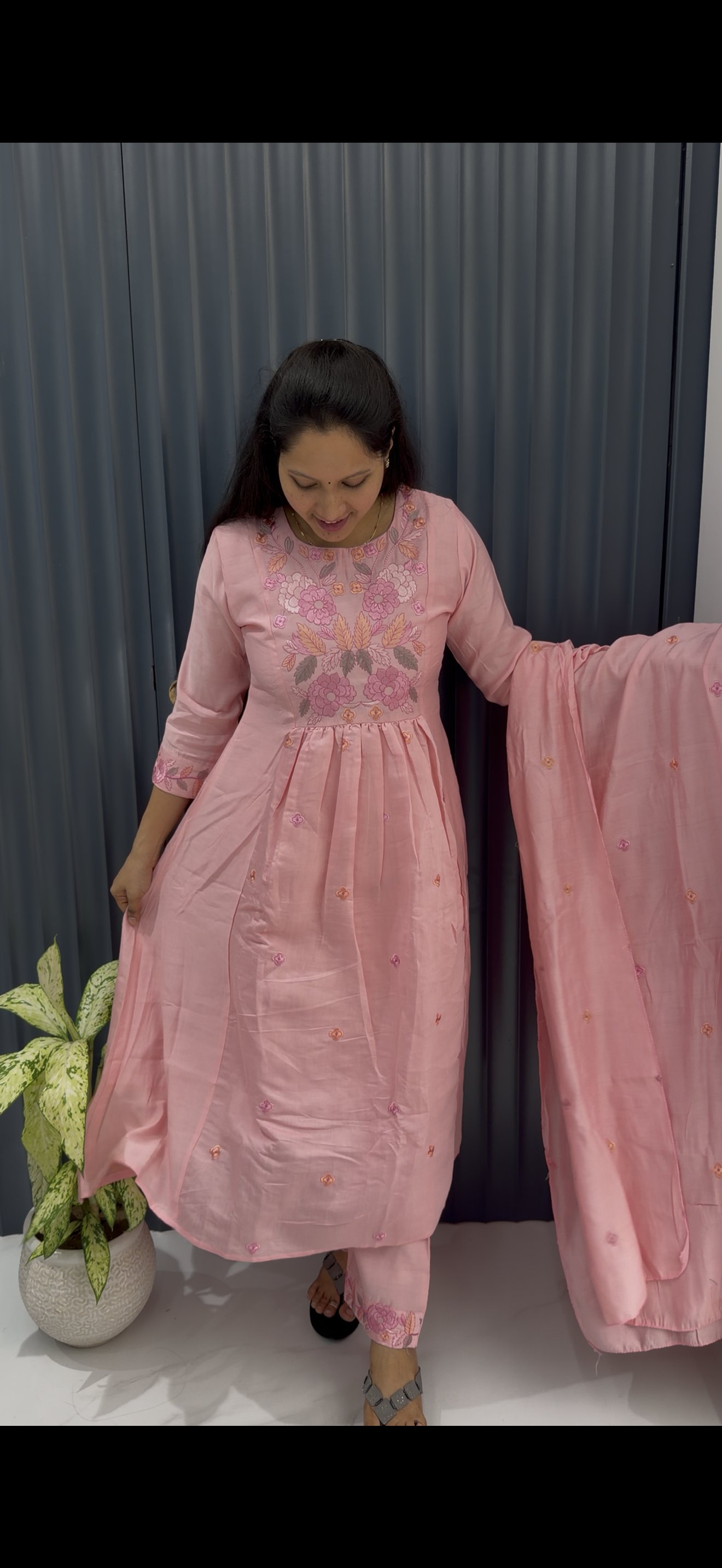 Mul chenderi A-line 3-piece set with cotton linning