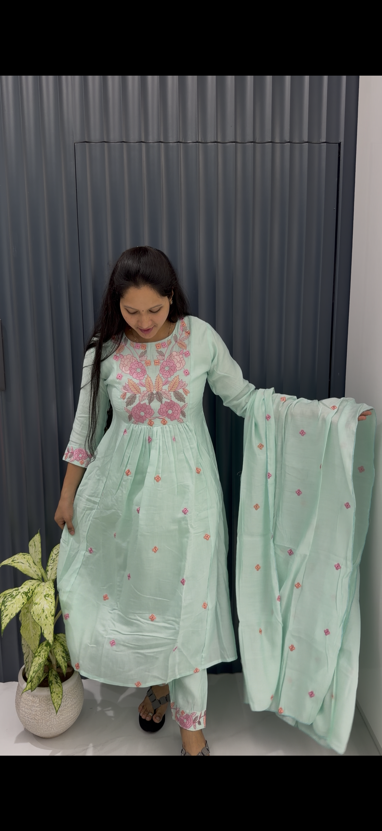 Mul chenderi A-line 3-piece set with cotton linning