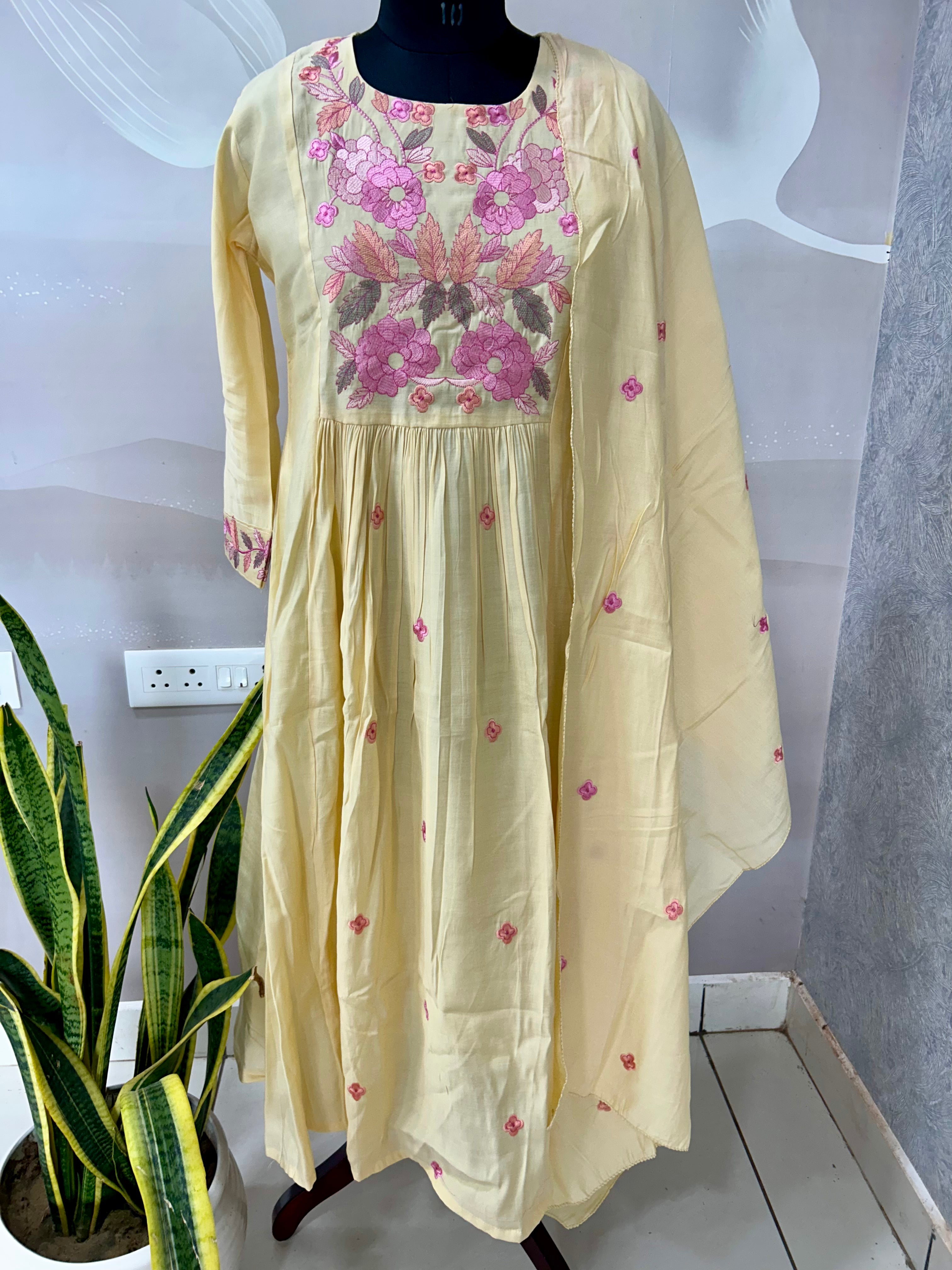 Mul chenderi A-line 3-piece set with cotton linning