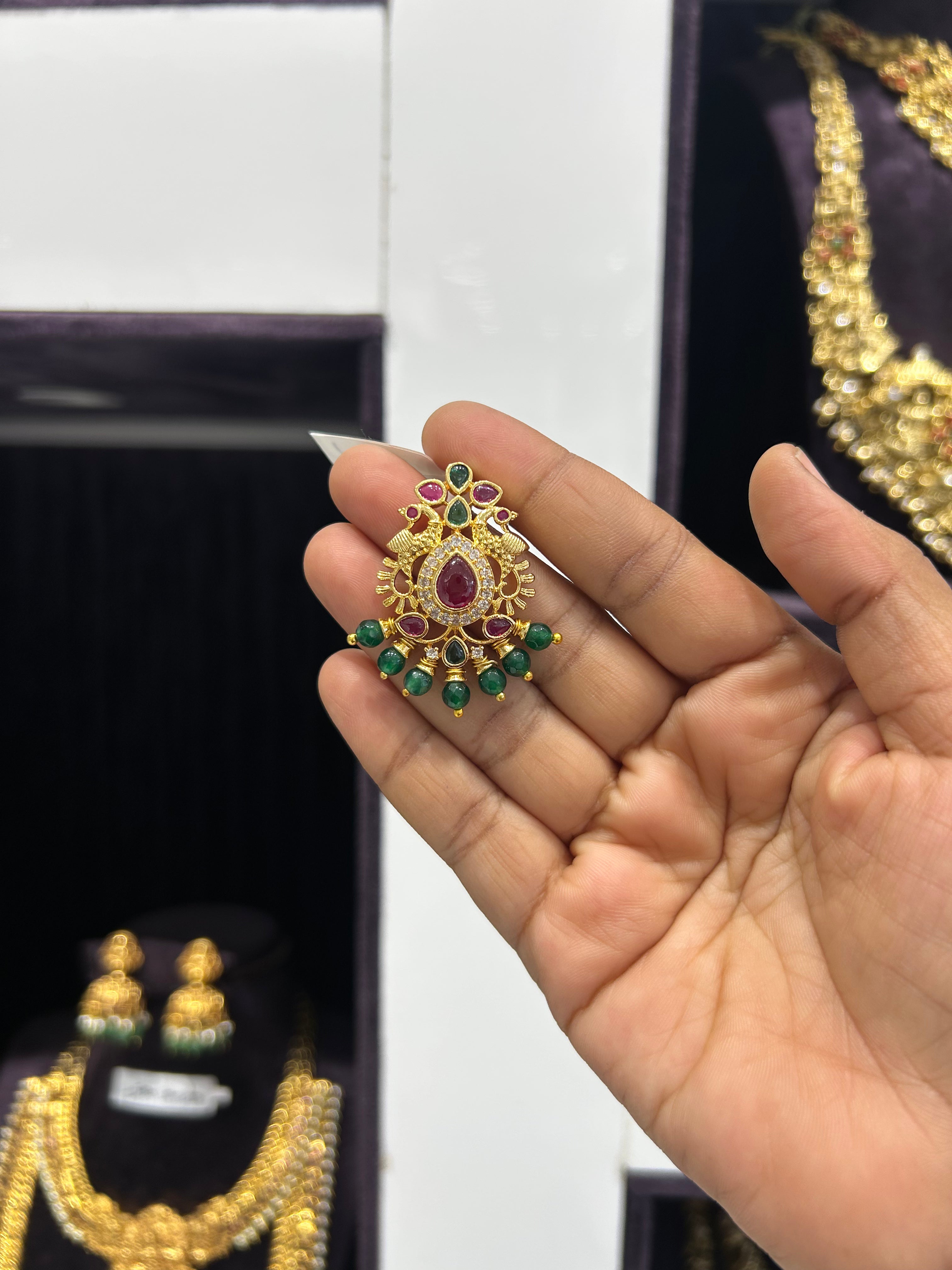 Beautiful pota stone & peacock design pendant with backhook