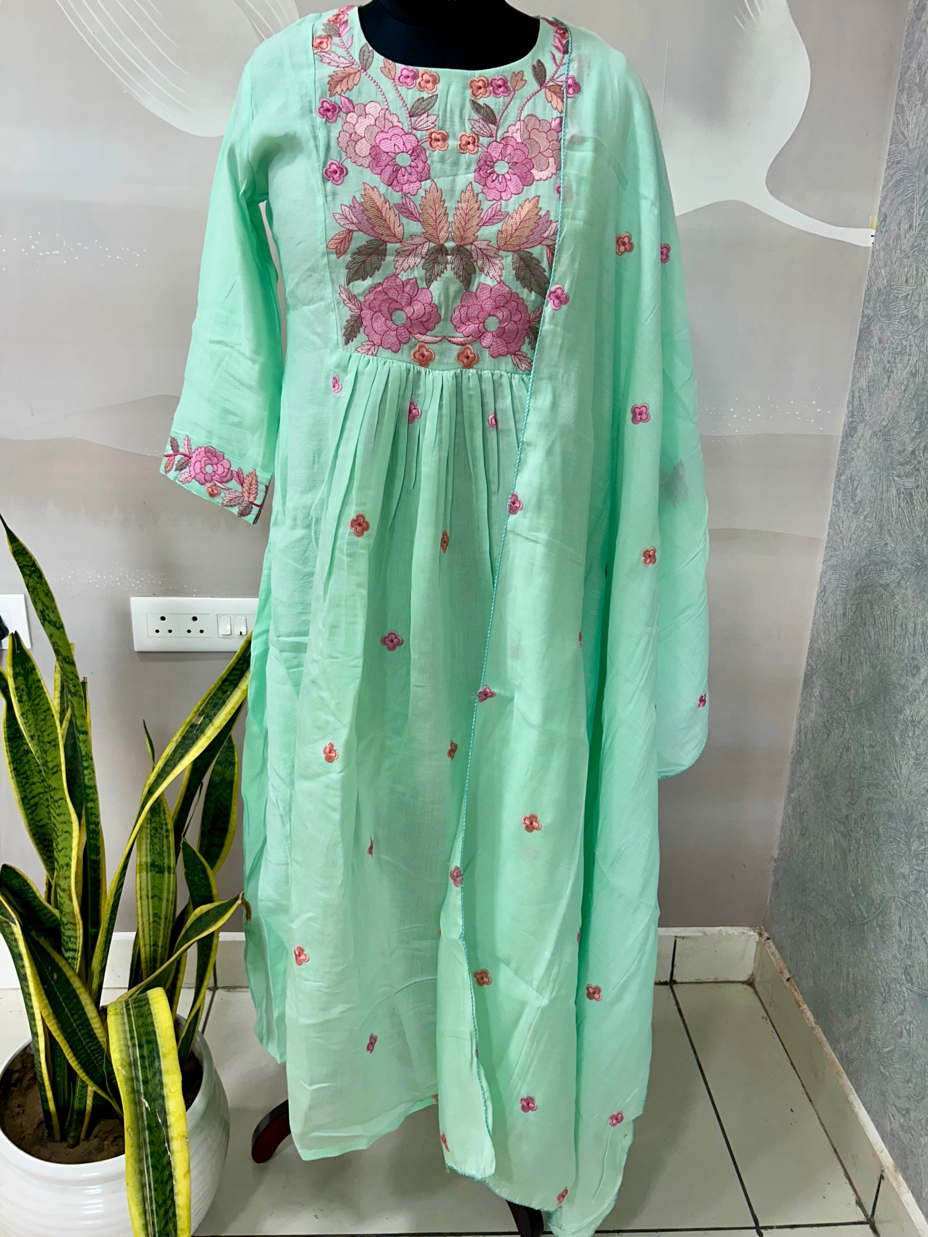 Mul chenderi A-line 3-piece set with cotton linning