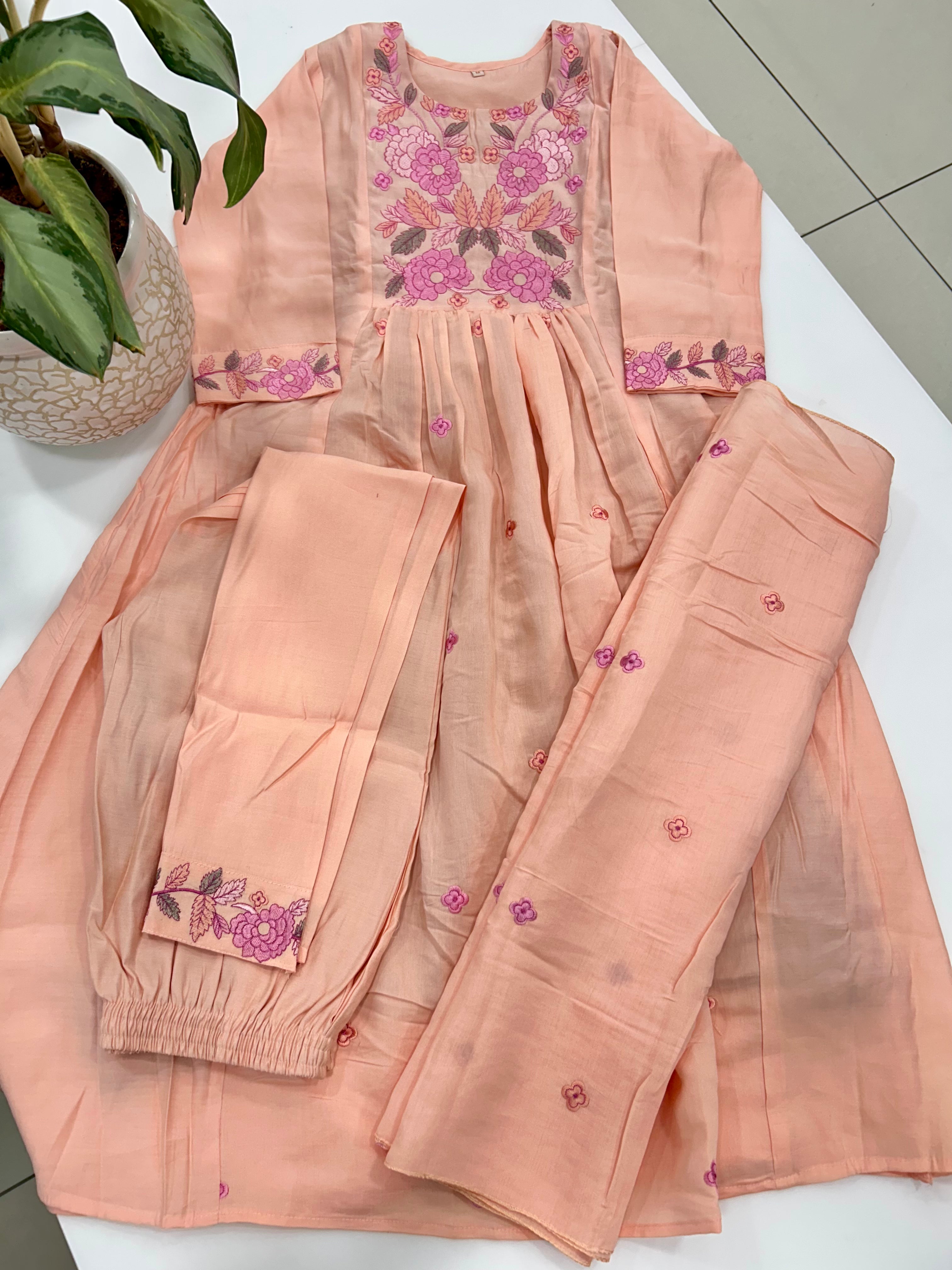 Mul chenderi A-line 3-piece set with cotton linning