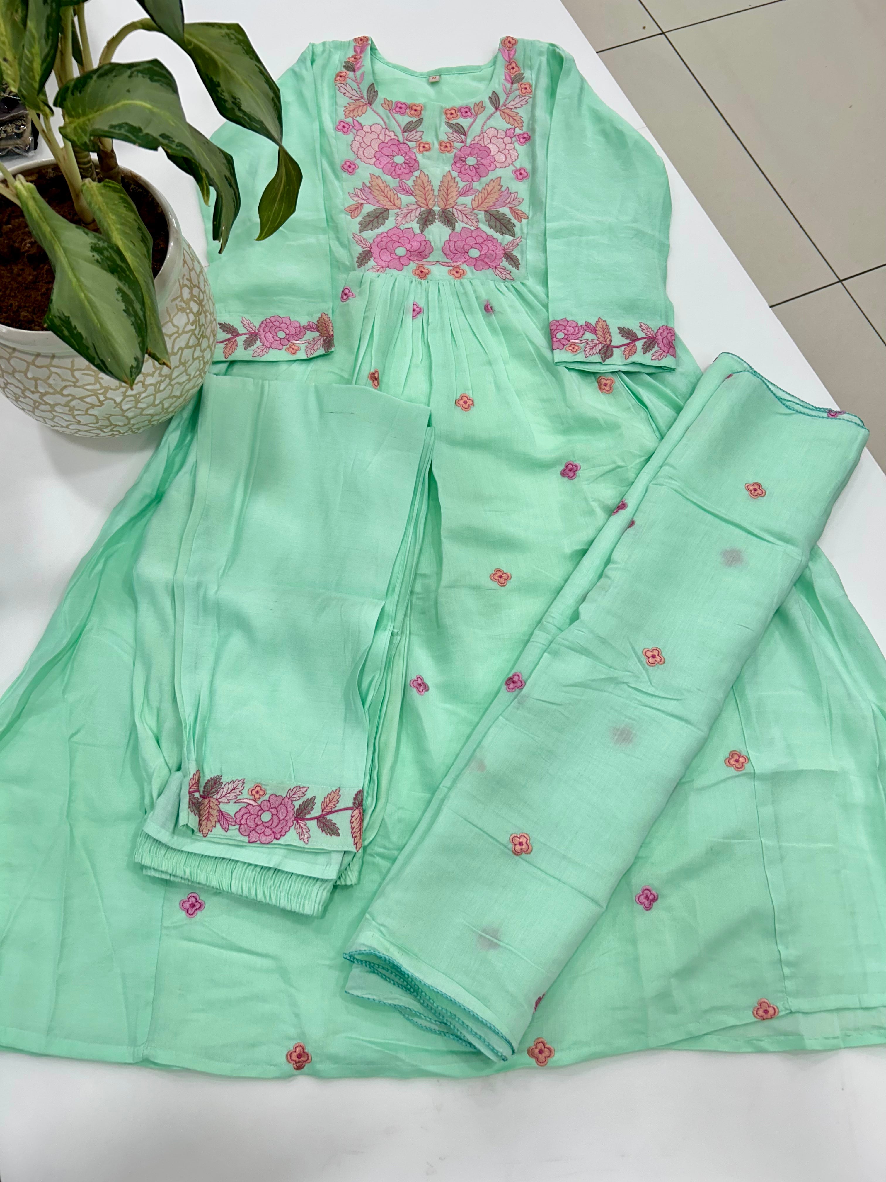 Mul chenderi A-line 3-piece set with cotton linning