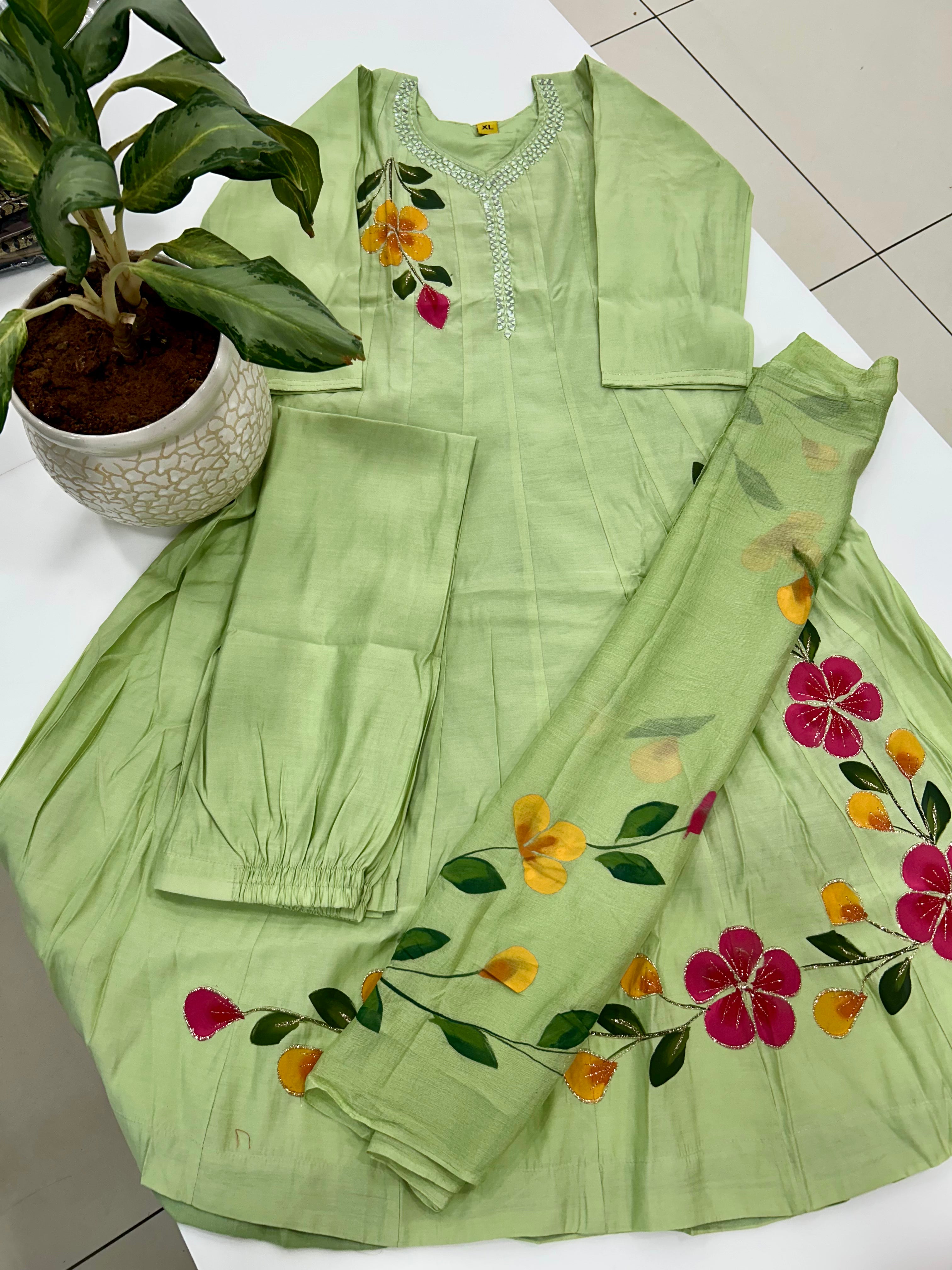 Mul chenderi A-line 3-piece set with cotton linning