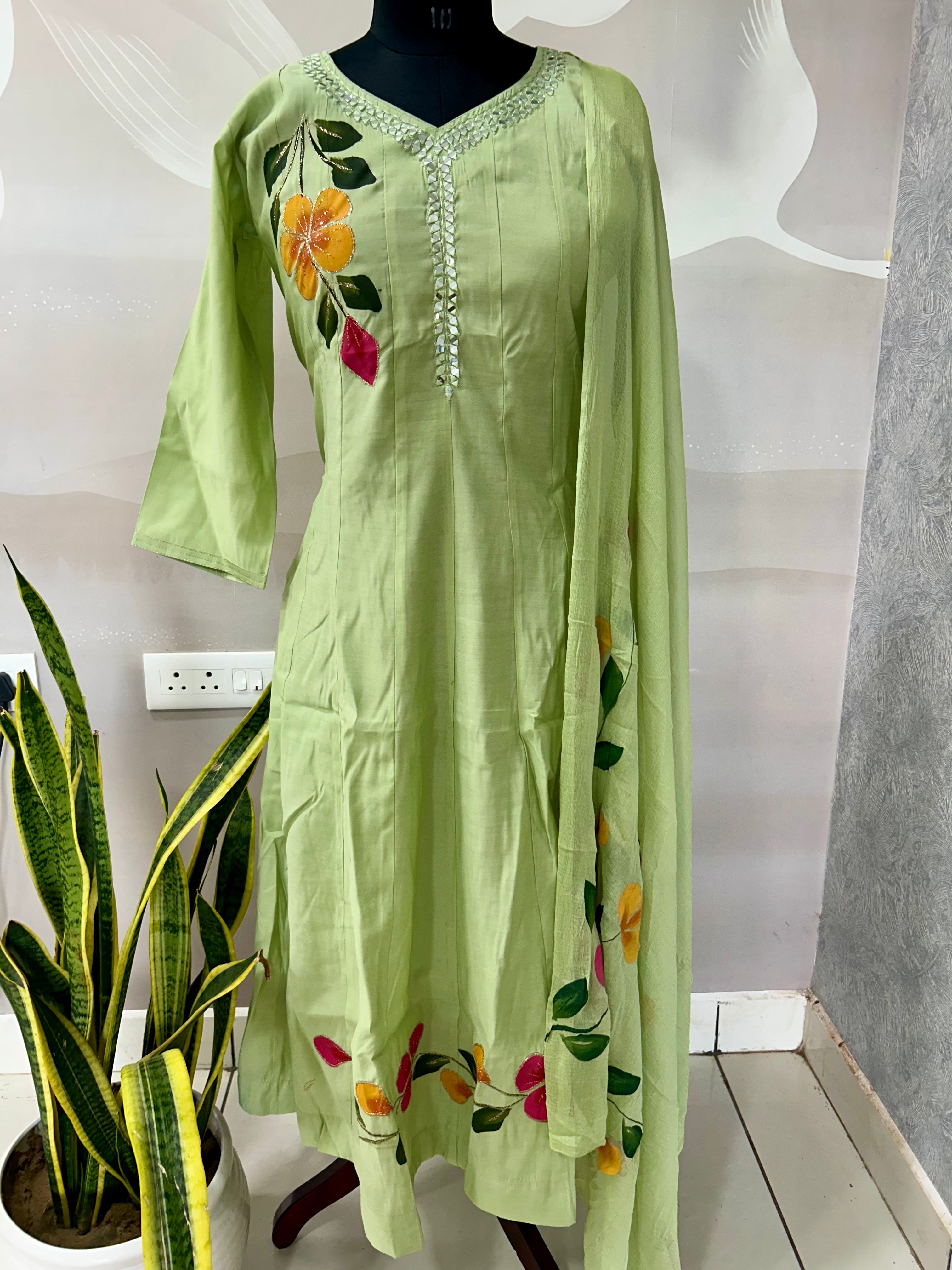 Mul chenderi A-line 3-piece set with cotton linning