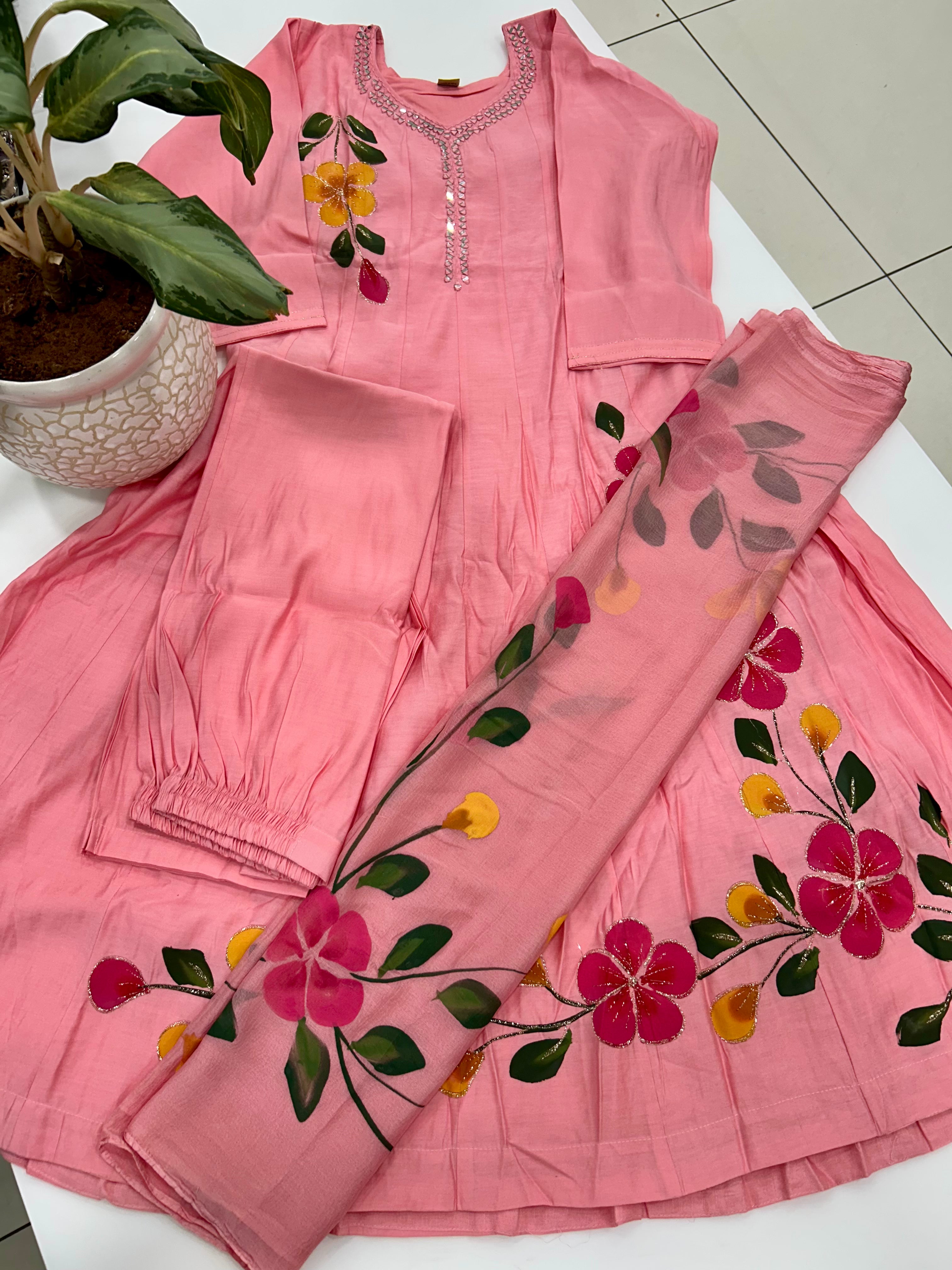 Mul chenderi A-line 3-piece set with cotton linning