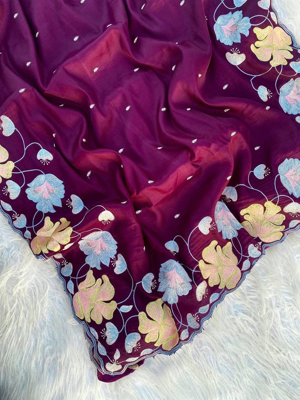 Tusser silk saree in a solid color