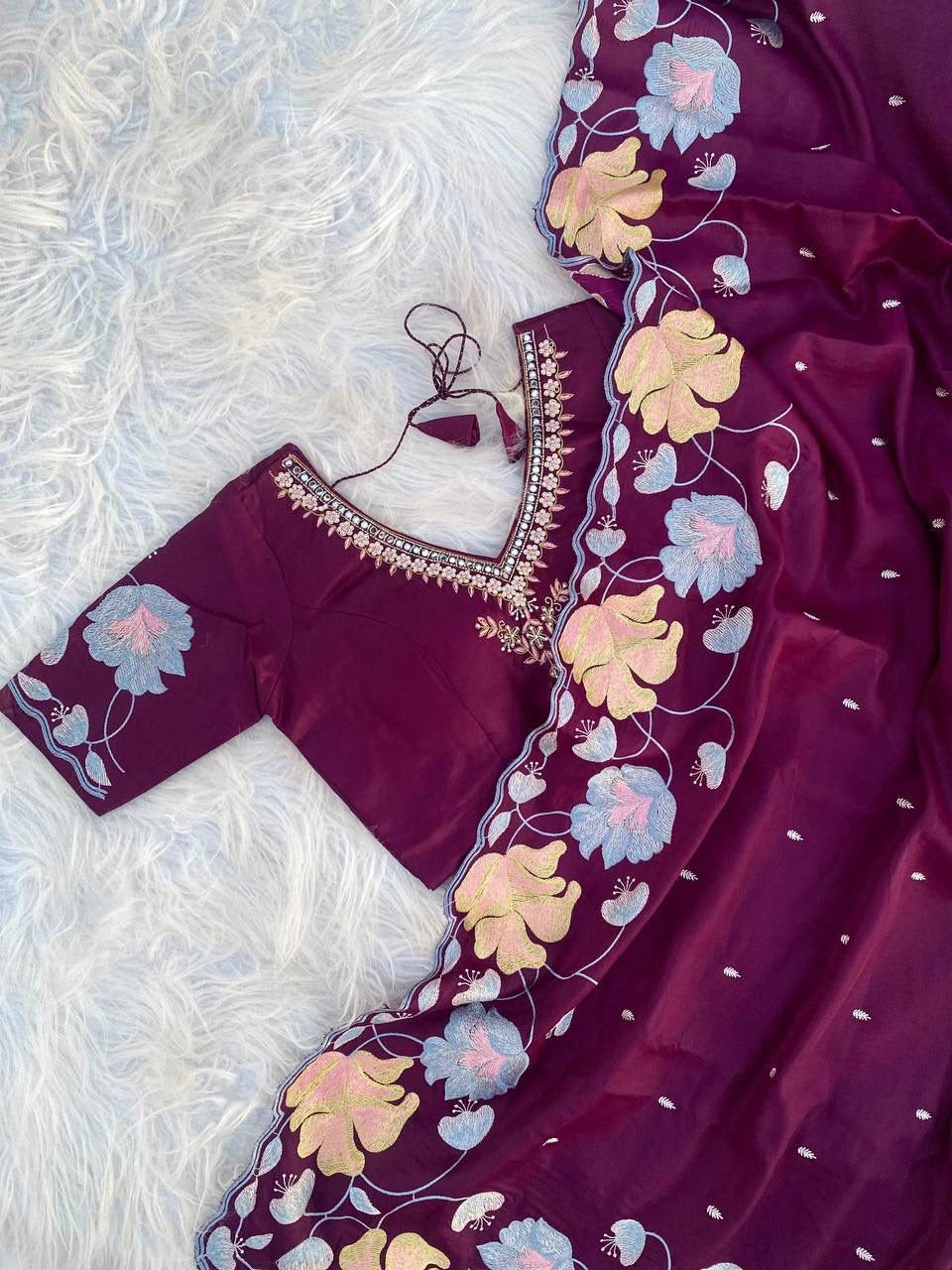 Tusser silk saree in a solid color
