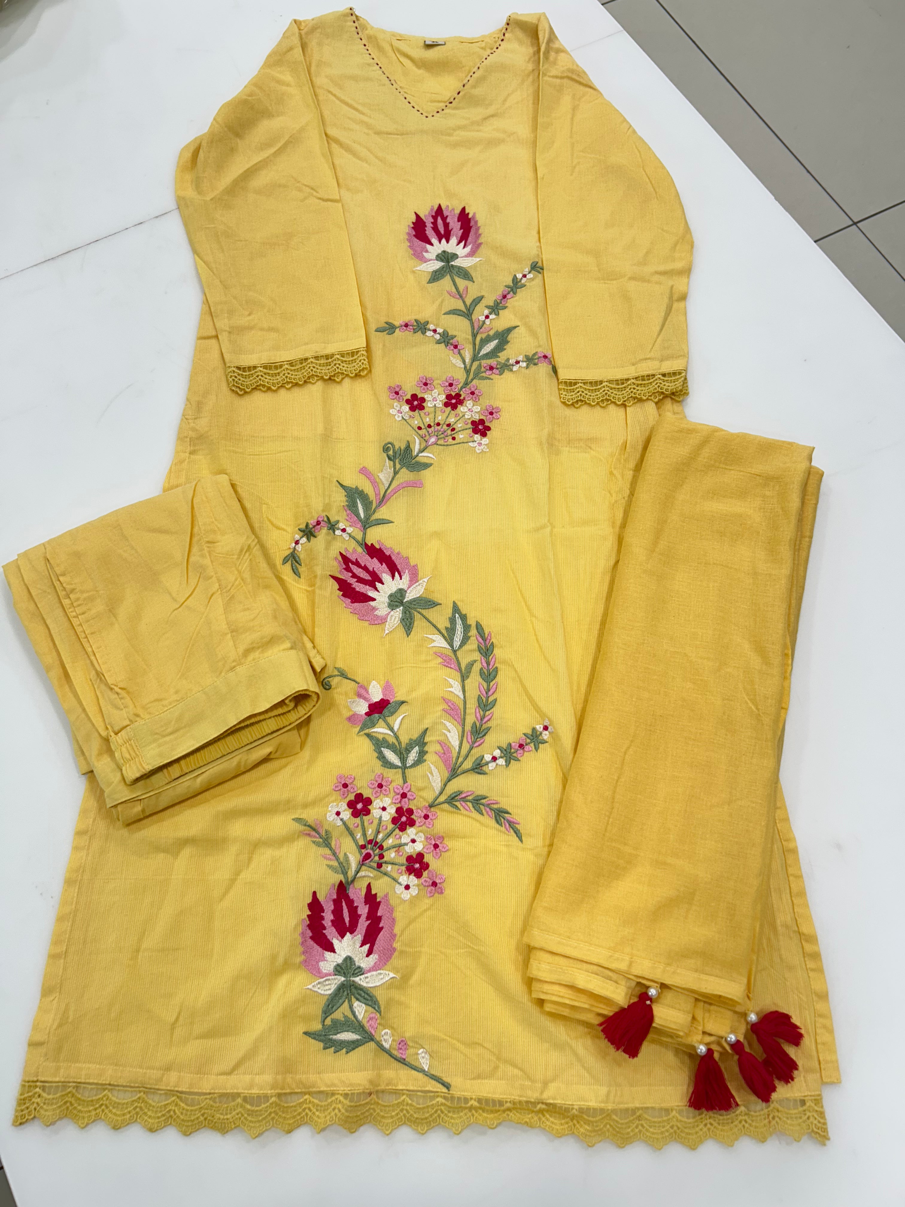 Cotton straight cut 3-piece set