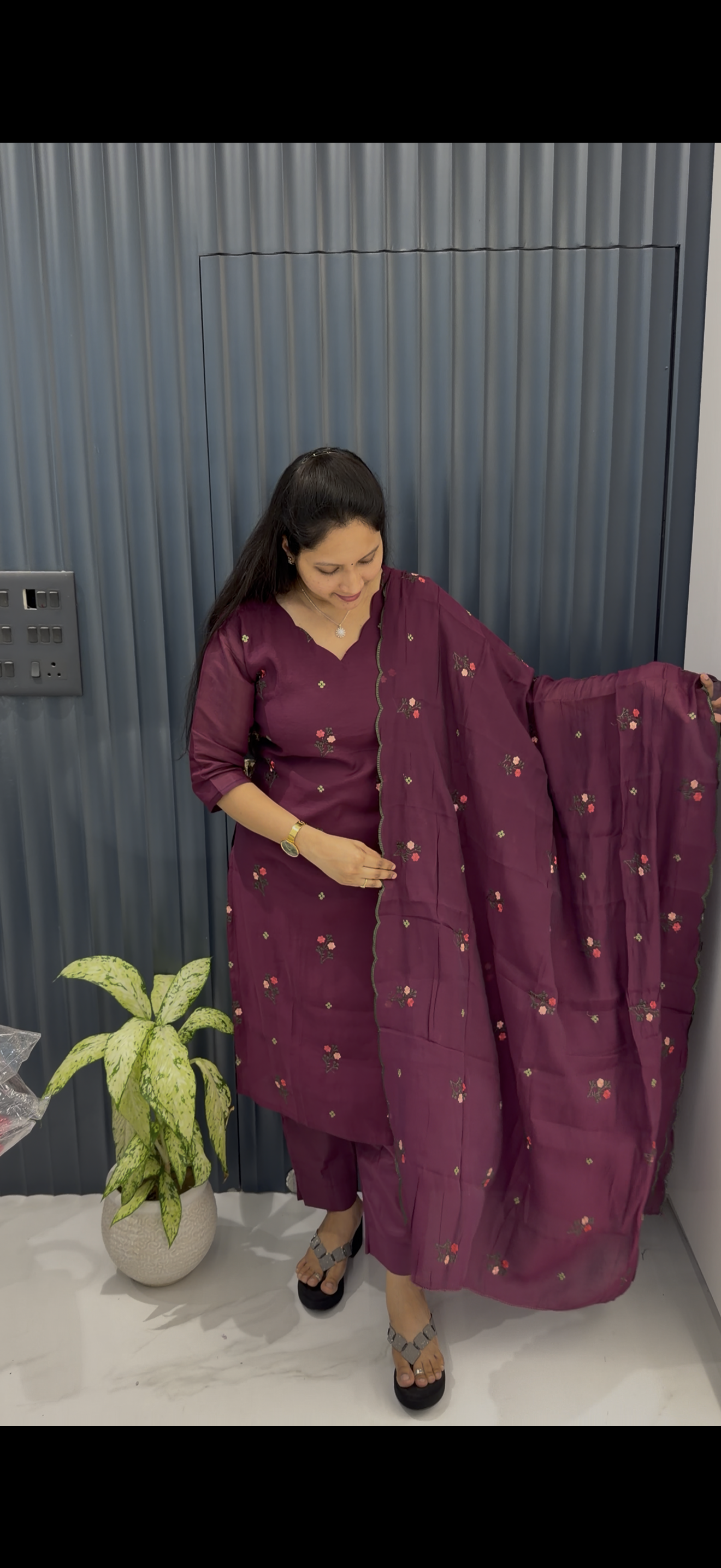 Mul chenderi straight cut 3-piece set with  linning