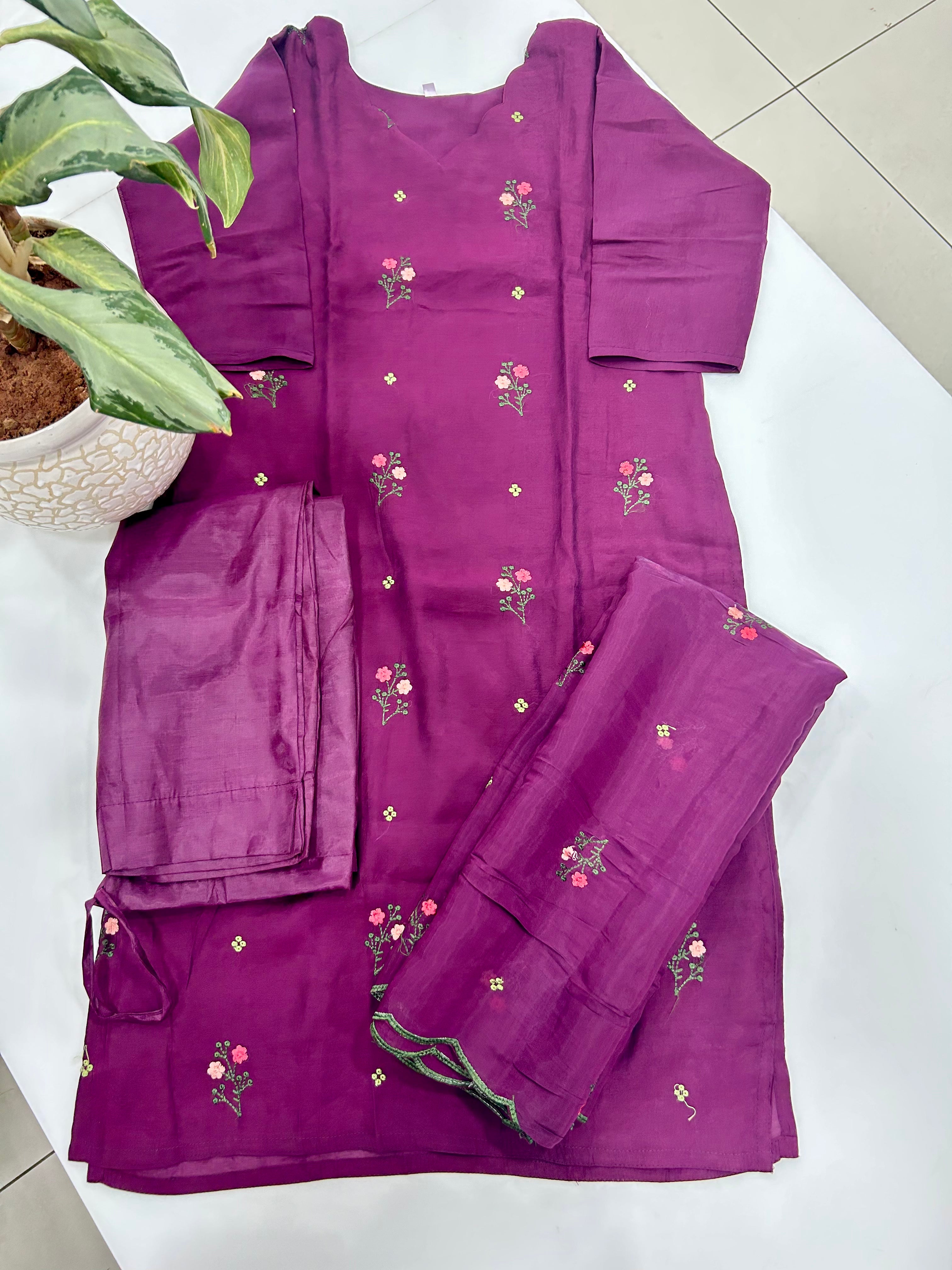 Mul chenderi straight cut 3-piece set with  linning