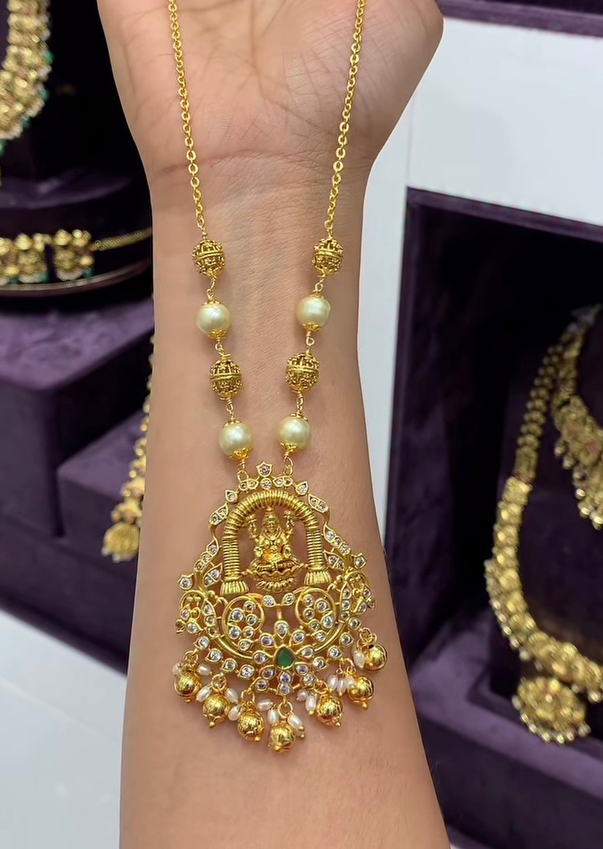 Beautiful Lakshmi Devi pendent customised Chandraharam chain