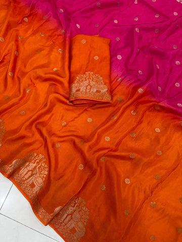 2D Muslin silk shaded saree with running blouse