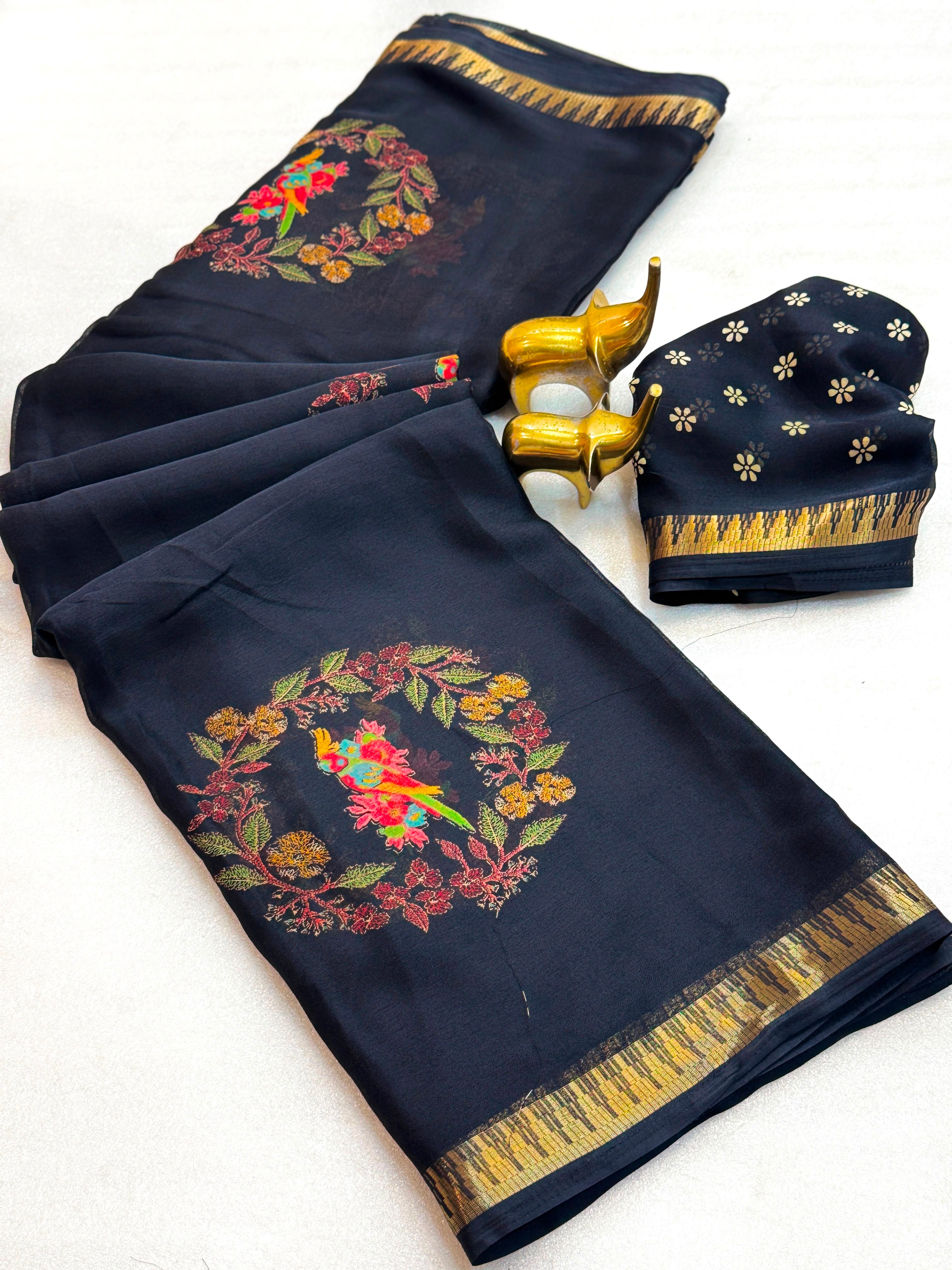 Moss pnachi print saree