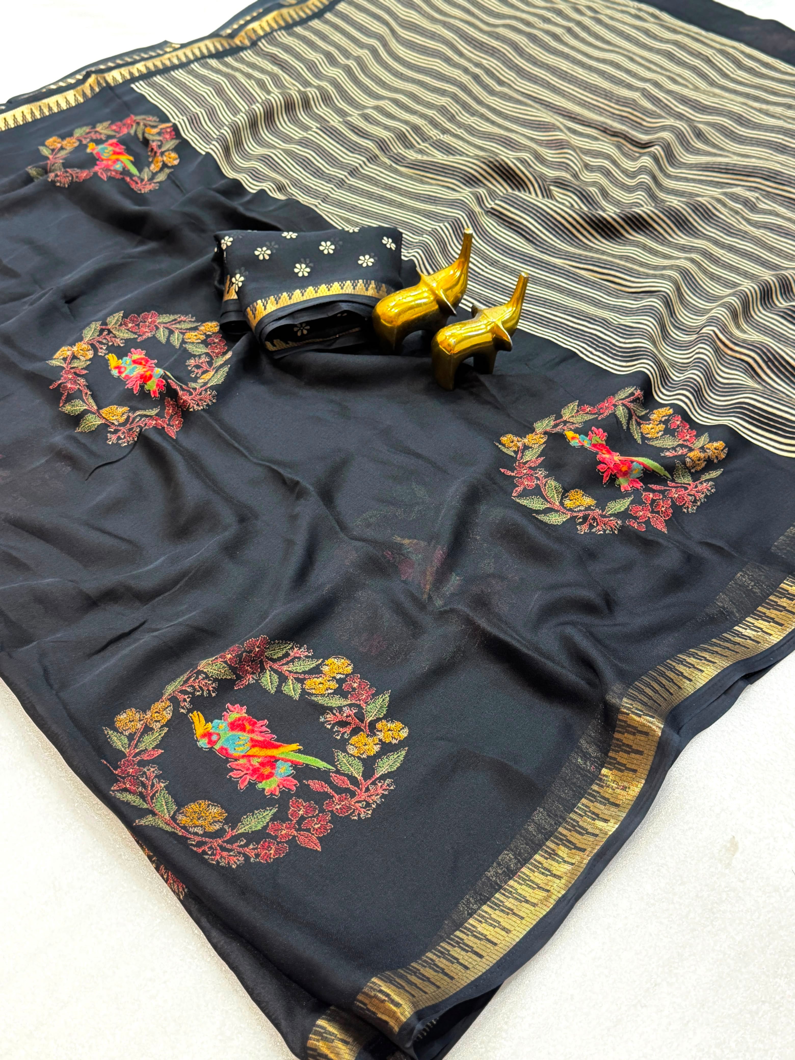 Moss pnachi print saree