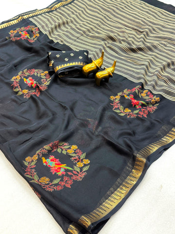 Moss pnachi print saree