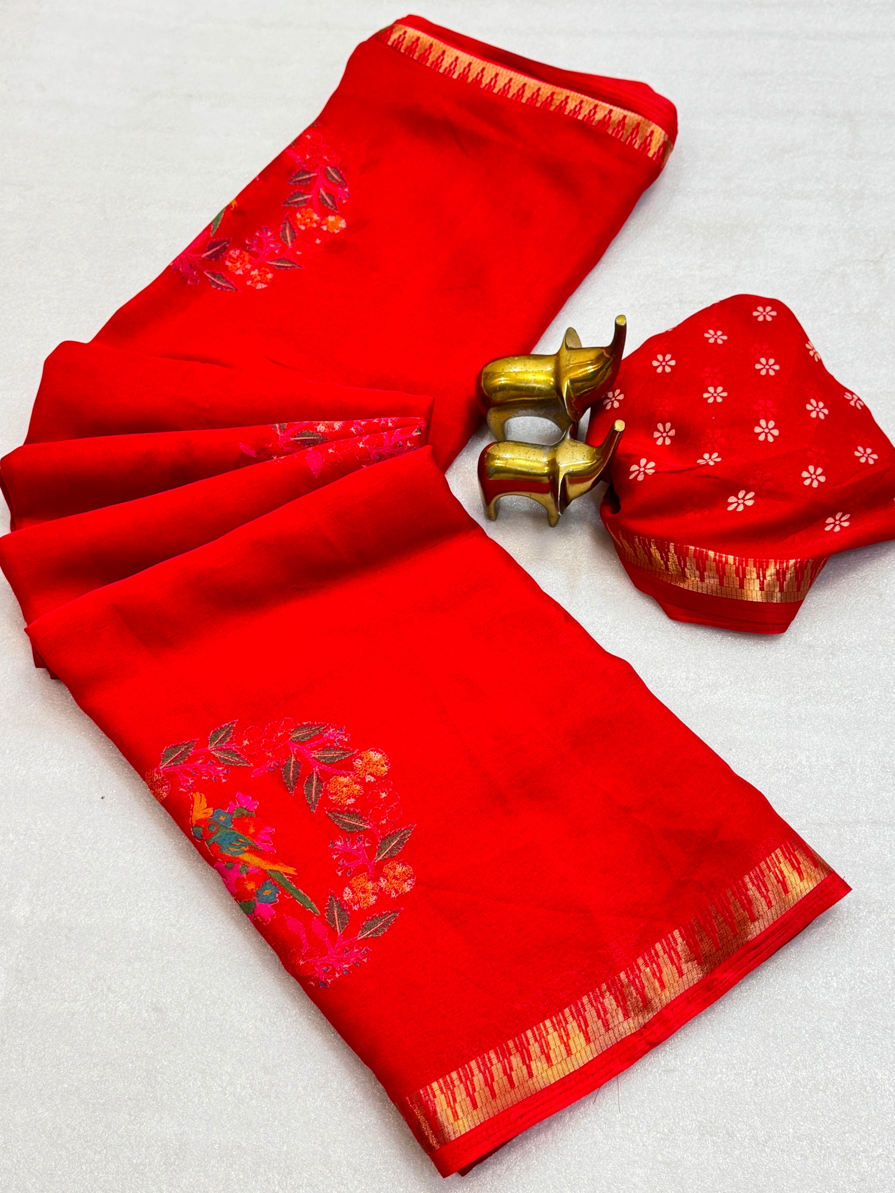 Moss pnachi print saree