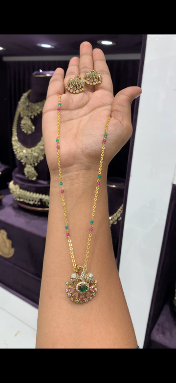 Beautiful peacock pendant set  pushback earrings with Chandraharam 18 inchs long