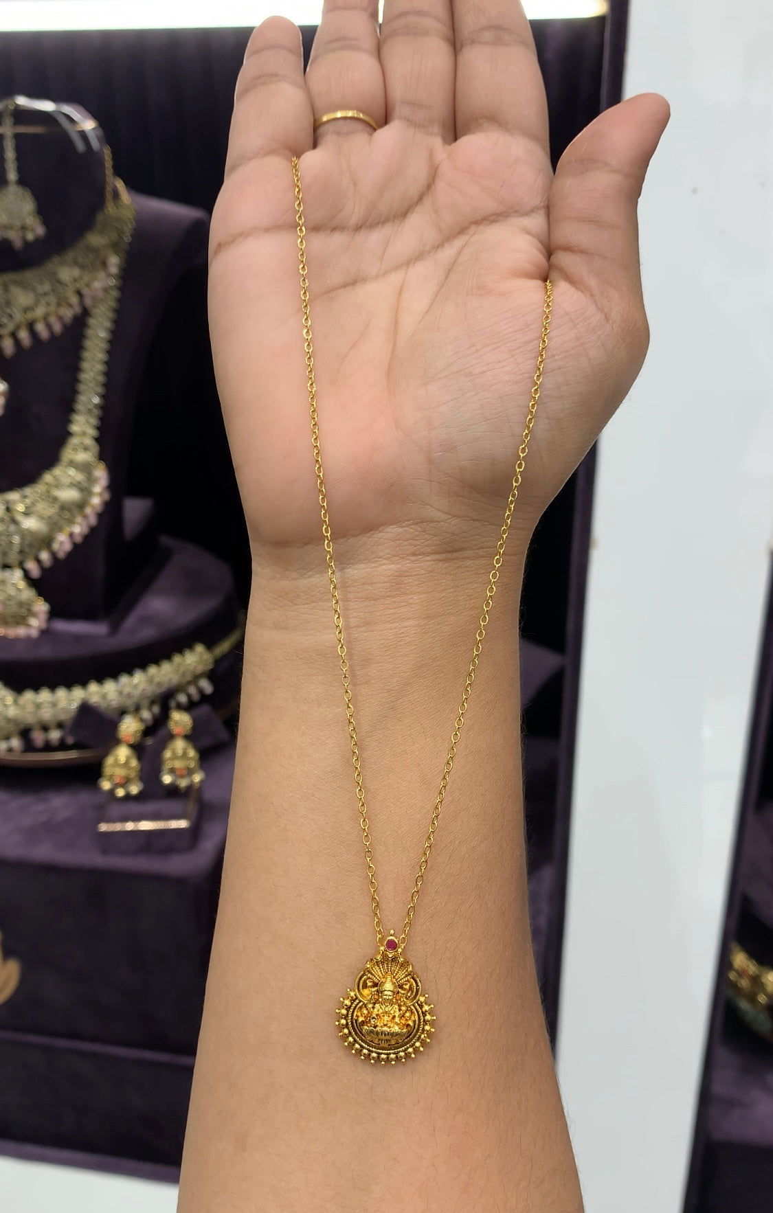 Beautiful Lakshmi simple locket with Chandraharam chain 18 inchs long