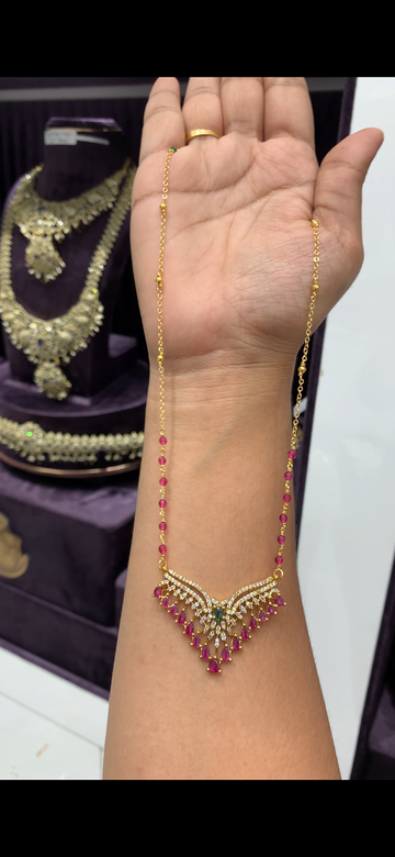 Beautiful crystal beads and Chandraharam with CZ stone pendant 18 inchs long