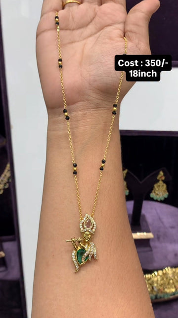 Beautiful Krishna pendant with crystal beads Chandraharam chain 18 inchs long