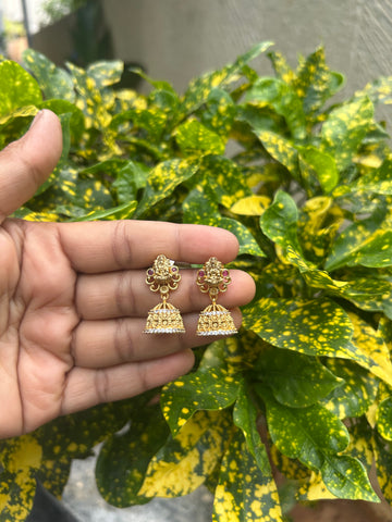 Beautiful Lakshmi devi & CZ stones jumkis with pushback