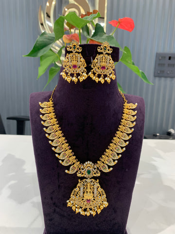 Beautiful Lakshmi Devi necklace set with pushback earrings