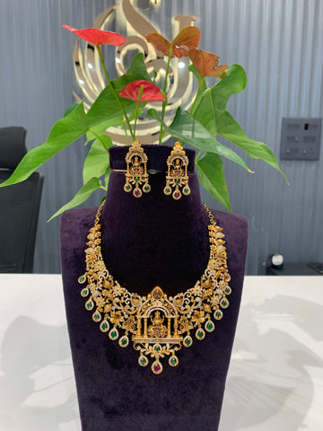 Beautiful  uncut polki -style with Lakshmi idol necklace and pushback matching earrings