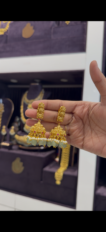Beautiful aqua beads lakshmi devi jumkis with push back