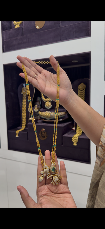 Beautiful pendant set with hand making Chandraharam chain 18 inchs