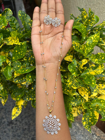 Beautiful white stones pendant set with 2 layers silver balls chain 18 inchs long