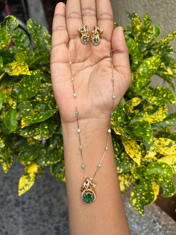 Beautiful peacock design pendant set with fancy chain 18 inchs long