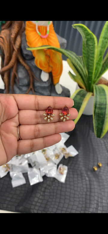 Beautiful red colour stone studs with pushback