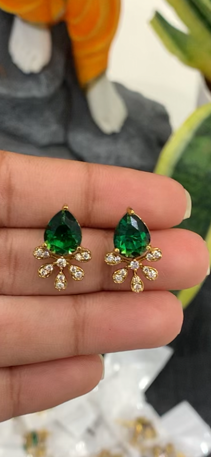 Beautiful new green stone studs with pushback